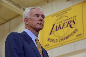 EL SEGUNDO, CA - JULY 22:  Los Angeles Lakers General Manager Mitch Kupchak introduces new players to the media at Toyota Sports Center on July 22, 2015 in El Segundo, California.  NOTE TO USER: User expressly acknowledges and agrees that, by downloading 