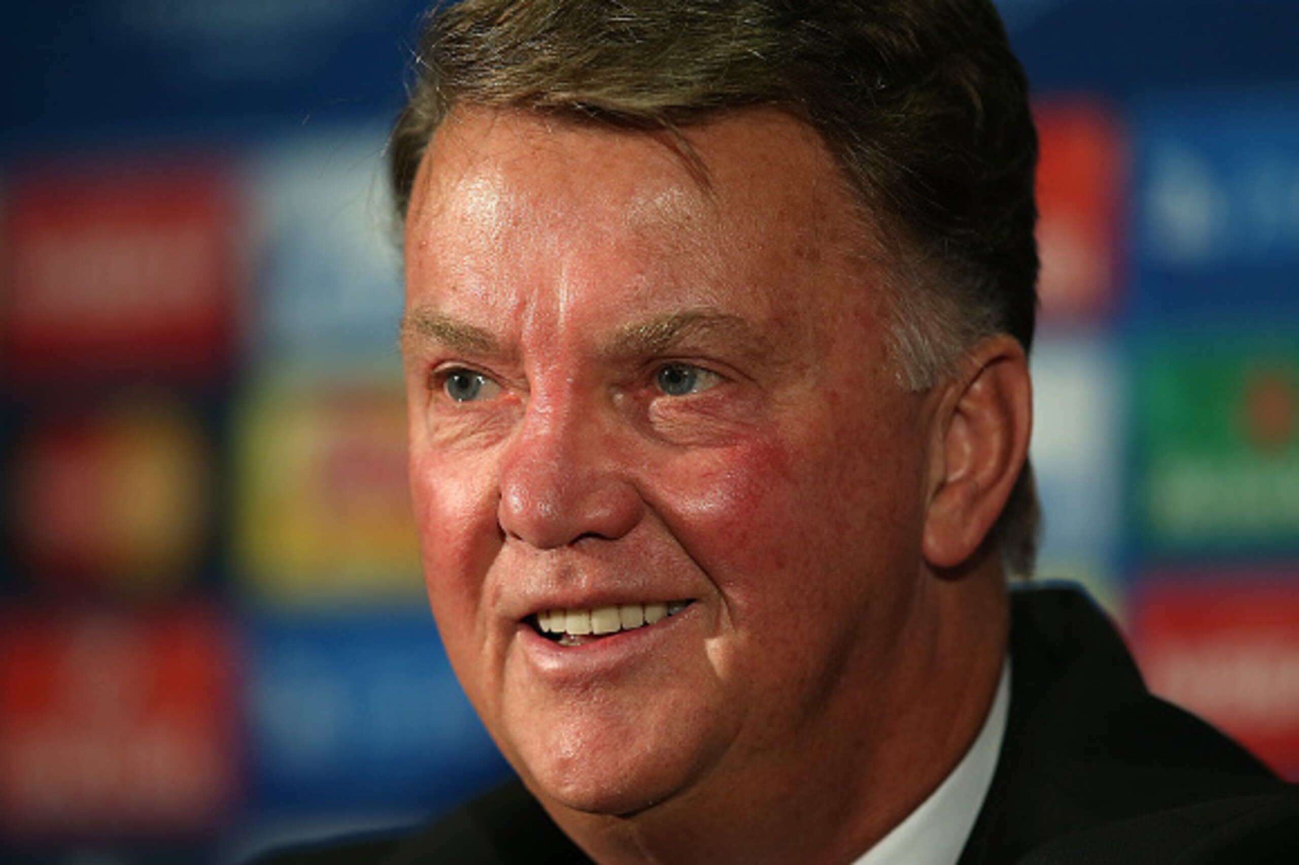 MANCHESTER, ENGLAND - SEPTEMBER 29:  Manchester United Manager Louis van Gaal answers questions from the media during a Manchester United FC Press Conference ahead of their Champions League fixture against VfL Wolfsburg at Old Trafford on September 29, 20