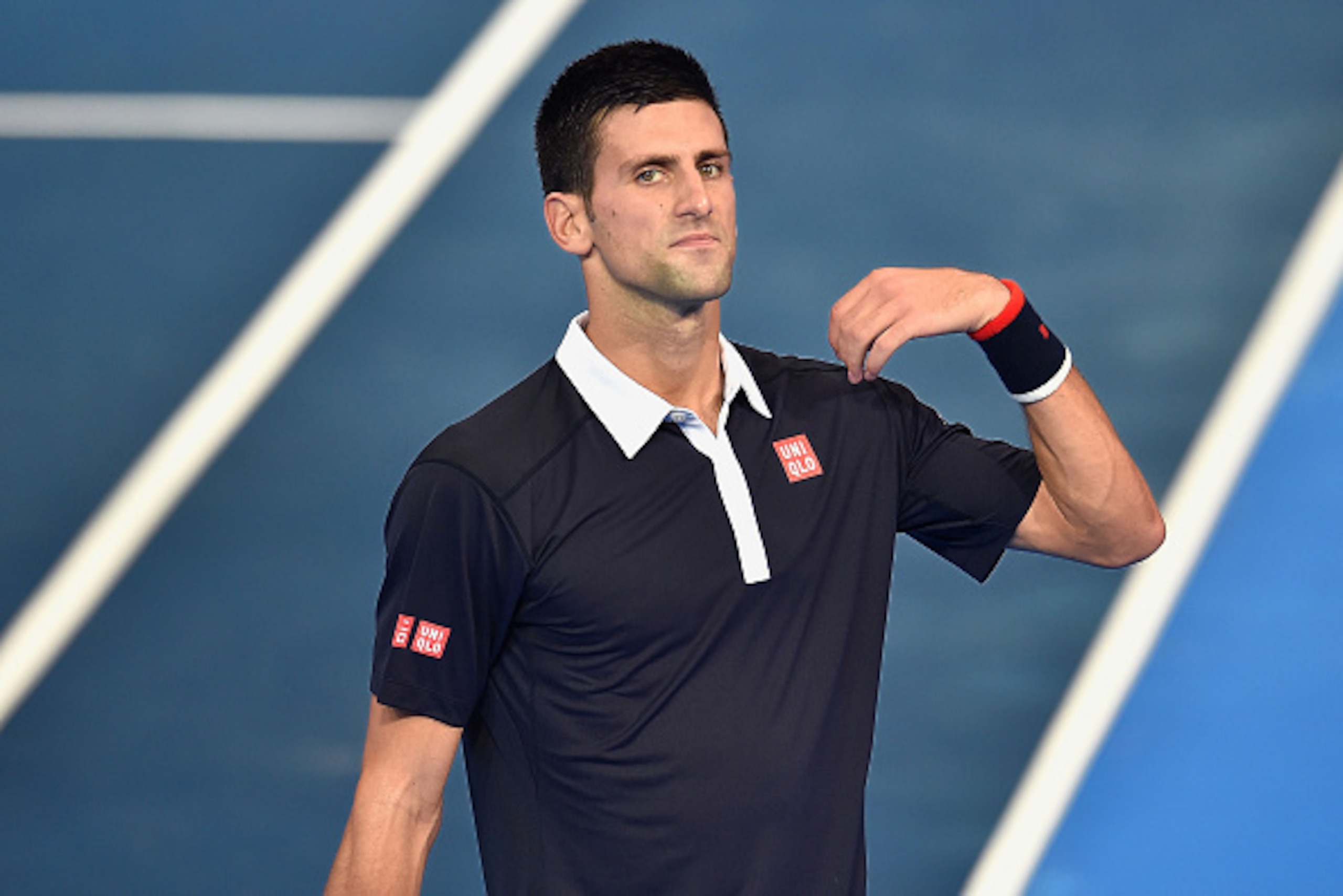 BANGKOK, THAILAND - OCTOBER 02: Novak Djokovic of Serbia looks during the Rafael Nadal v Novak Djokovic exhibition match at Hua Mark Indoor Stadium on October 2, 2015 in Bangkok, Thailand.  (Photo by Thananuwat Srirasant/Getty Images)