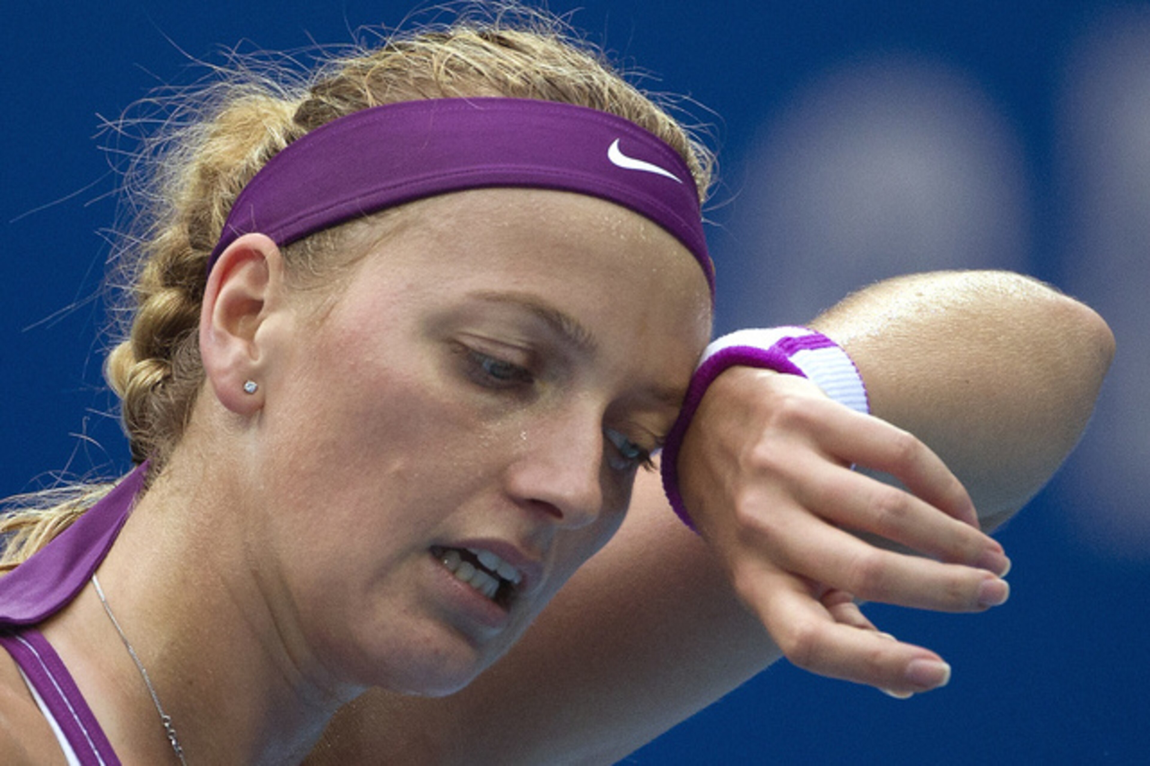 Petra Kvitova during her opening-match loss at the 2015 China Open in Beijing.