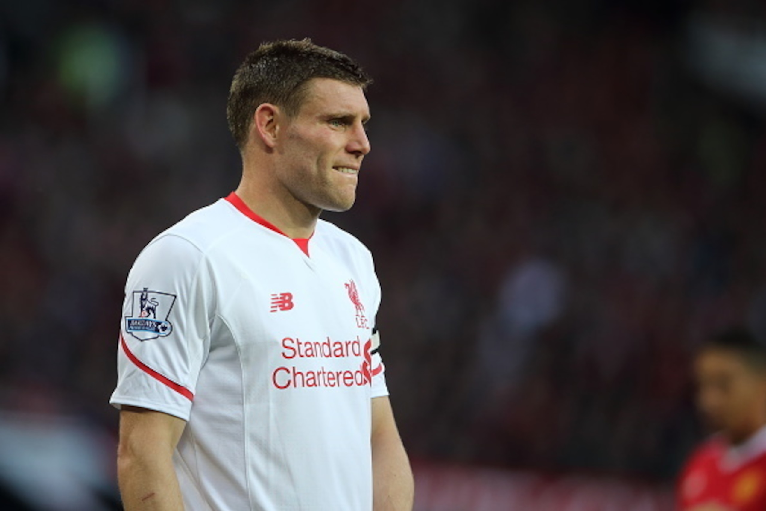 MANCHESTER, ENGLAND - SEPTEMBER 12:  James Milner of Liverpool during the Barclays Premier League match between Manchester United and Liverpool on September 12, 2015 in Manchester, United Kingdom.  (Photo by Matthew Ashton - AMA/Getty Images)