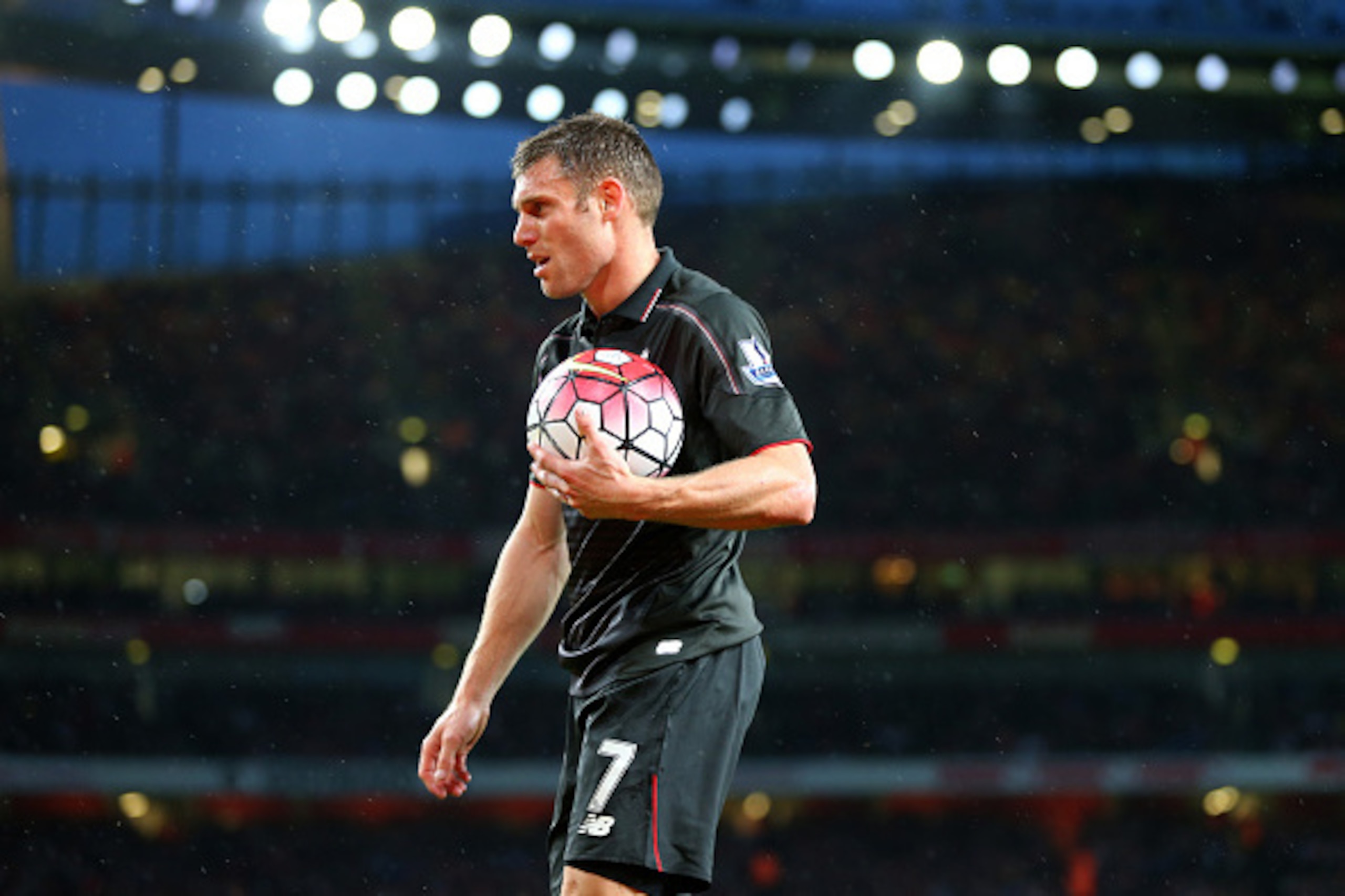 LONDON, ENGLAND - AUGUST 24:  James Milner of Liverpool during the Barclays Premier League match between Arsenal and Liverpool at the Emirates Stadium on August 24, 2015 in London, United Kingdom.  (Photo by Catherine Ivill - AMA/Getty Images)