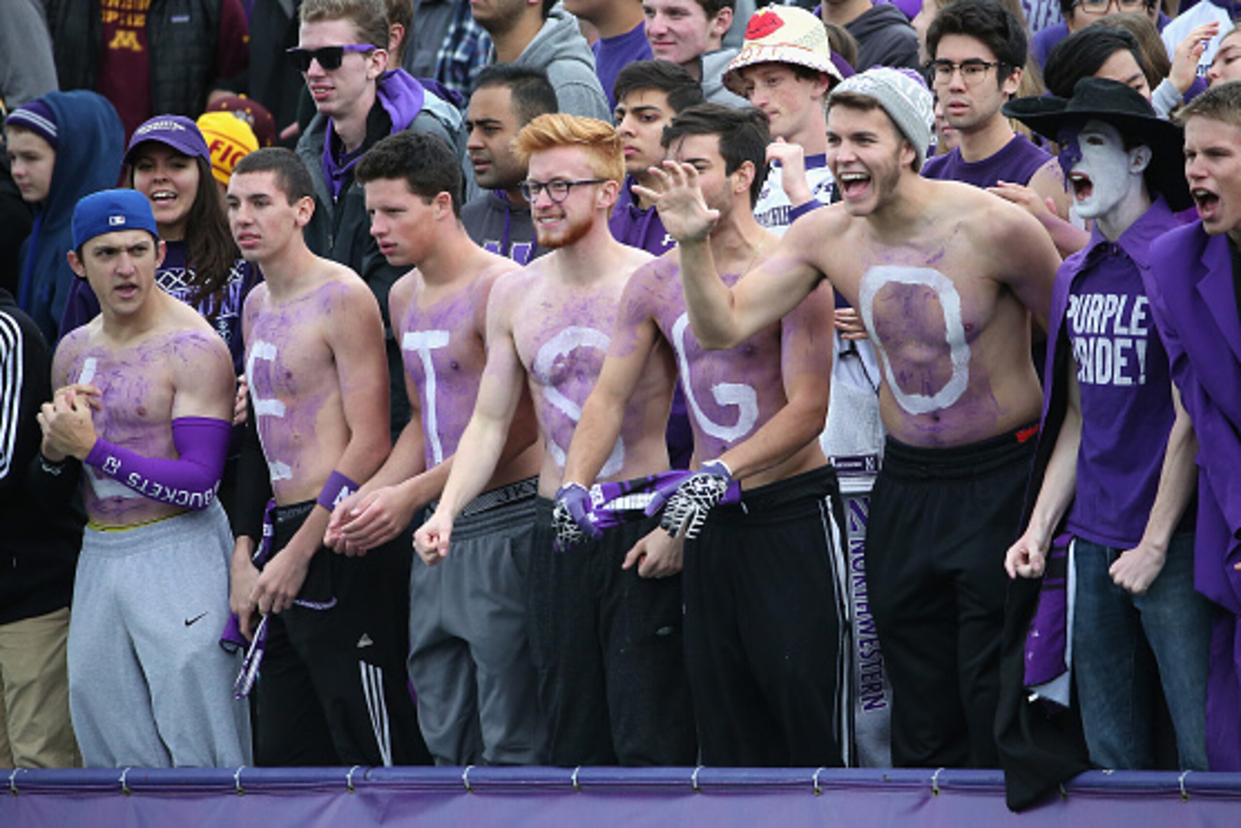 EVANSTON, IL - OCTOBER 03: Student fans of the Northwestern Wildcats cheer on their taem against the Minnesota Golden Gophers at Ryan Field on October 3, 2015 in Evanston, Illinois. Northwestern defeated Minnesota 27-0. (Photo by Jonathan Daniel/Getty Ima