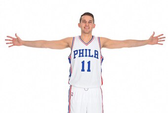 GALLOWAY,NJ - SEPTEMBER 28 :  Nik Stauskas #11 of the Philadelphia 76ers poses for a photo during media day on September 28, 2015 in Galloway, New Jersey NOTE TO USER: User expressly acknowledges and agrees that, by downloading and/or using this Photograp