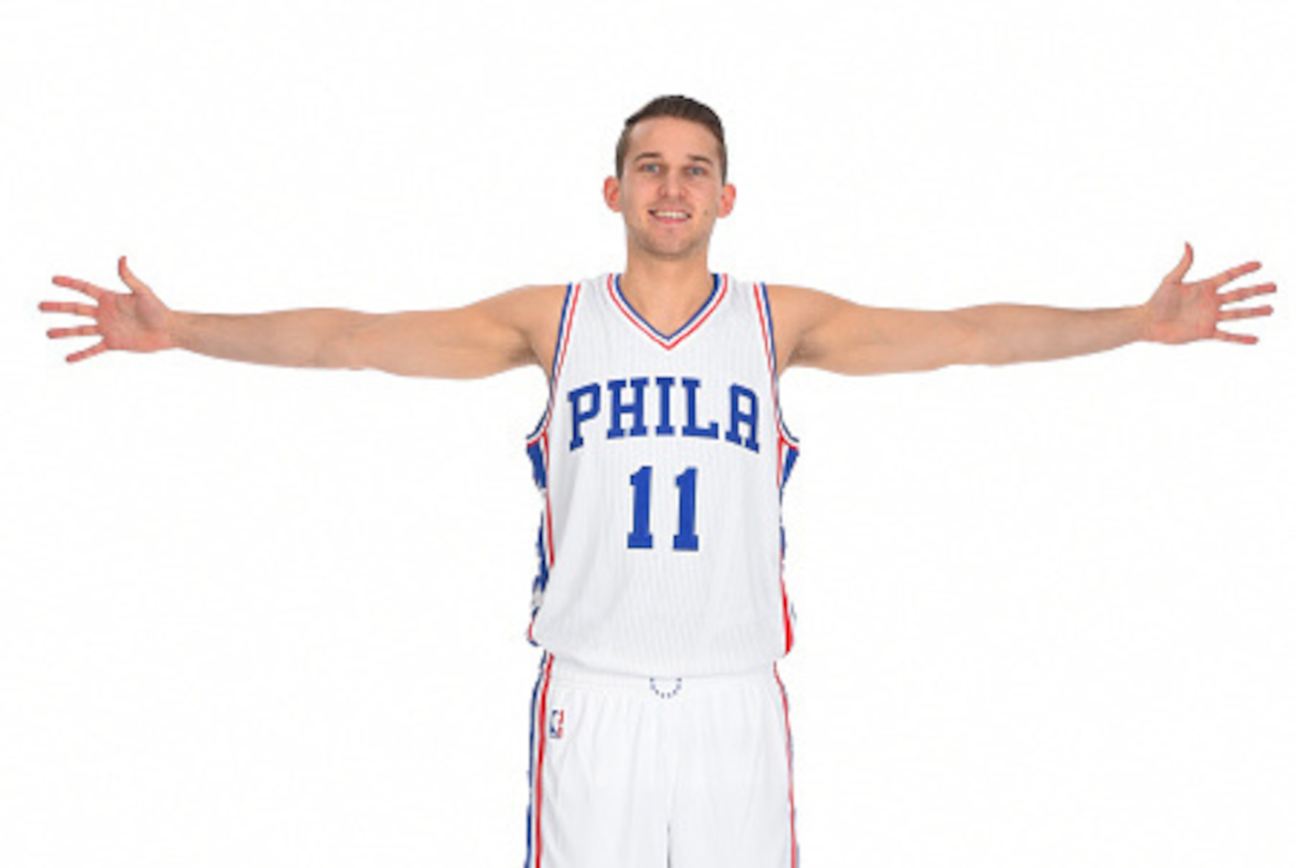 GALLOWAY,NJ - SEPTEMBER 28 :  Nik Stauskas #11 of the Philadelphia 76ers poses for a photo during media day on September 28, 2015 in Galloway, New Jersey NOTE TO USER: User expressly acknowledges and agrees that, by downloading and/or using this Photograp