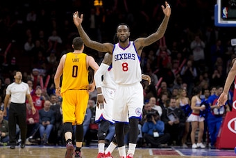 PHILADELPHIA, PA - JANUARY 5: Tony Wroten #8 of the Philadelphia 76ers reacts in the game against the Cleveland Cavaliers on January 5, 2015 at the Wells Fargo Center in Philadelphia, Pennsylvania. NOTE TO USER: User expressly acknowledges and agrees that