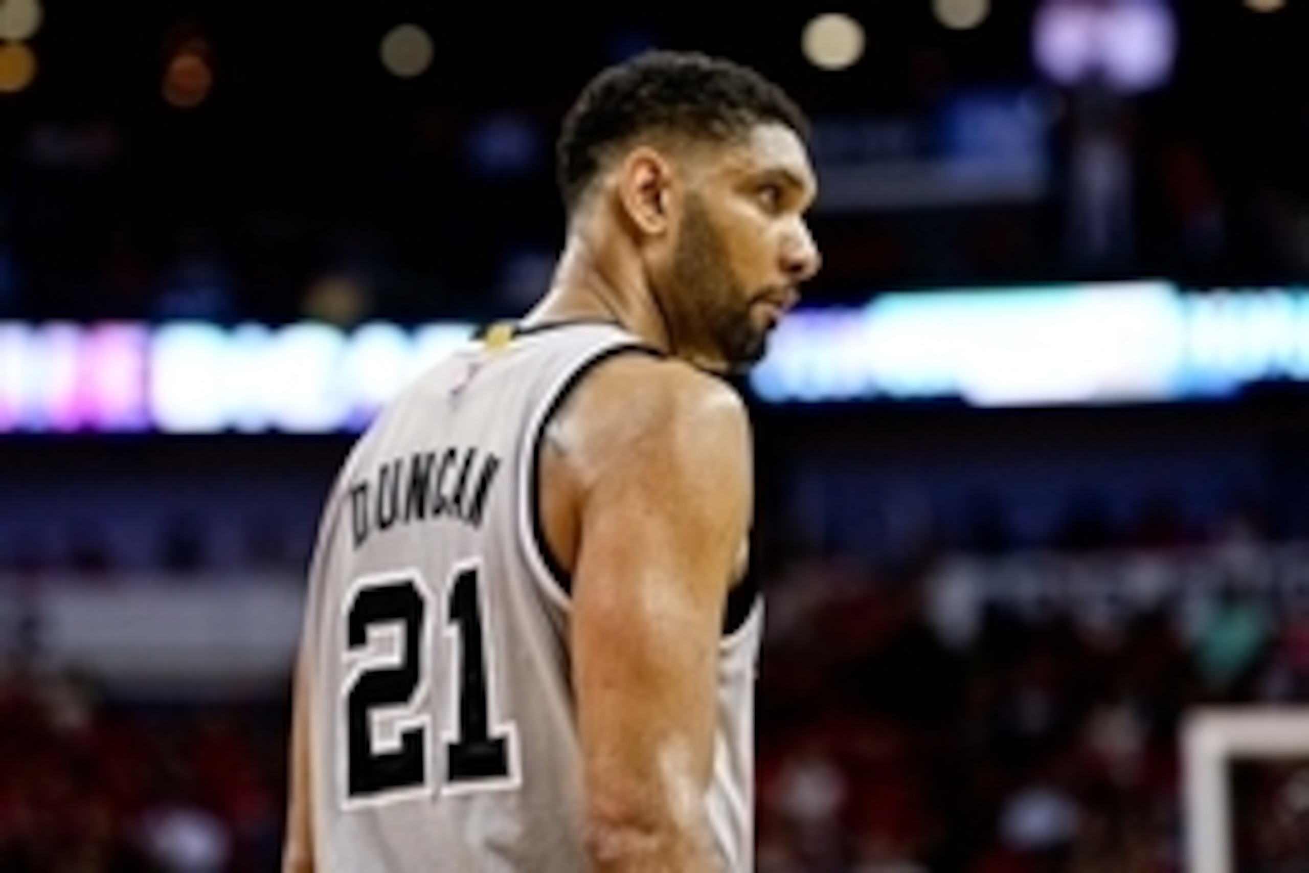 Apr 15, 2015; New Orleans, LA, USA; San Antonio Spurs forward Tim Duncan (21) against the New Orleans Pelicans during a game at the Smoothie King Center. The Pelicans defeated the Spurs 108-103 and earned the 8th seed in the Western Conference Playoffs. M Apr 15, 2015; New Orleans, LA, USA; San Antonio Spurs forward Tim Duncan (21) against the New Orleans Pelicans during a game at the Smoothie King Center. The Pelicans defeated the Spurs 108-103 and earned the 8th seed in the Western Conference Playoffs. M