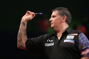 AUCKLAND, NEW ZEALAND - AUGUST 28:  Gary Anderson of Scotland in action during the Auckland Darts Masters at The Trusts Arena on August 28, 2015 in Auckland, New Zealand.  (Photo by Fiona Goodall/Getty Images)
