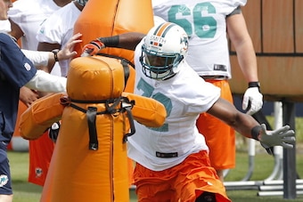 DAVIE, FL - MAY 4: Jacquies Smith #72 of the Miami Dolphins xx during the rookie minicamp on May 4, 2012 at the Miami Dolphins training facility in Davie, Florida. (Photo by Joel Auerbach/Getty Images)