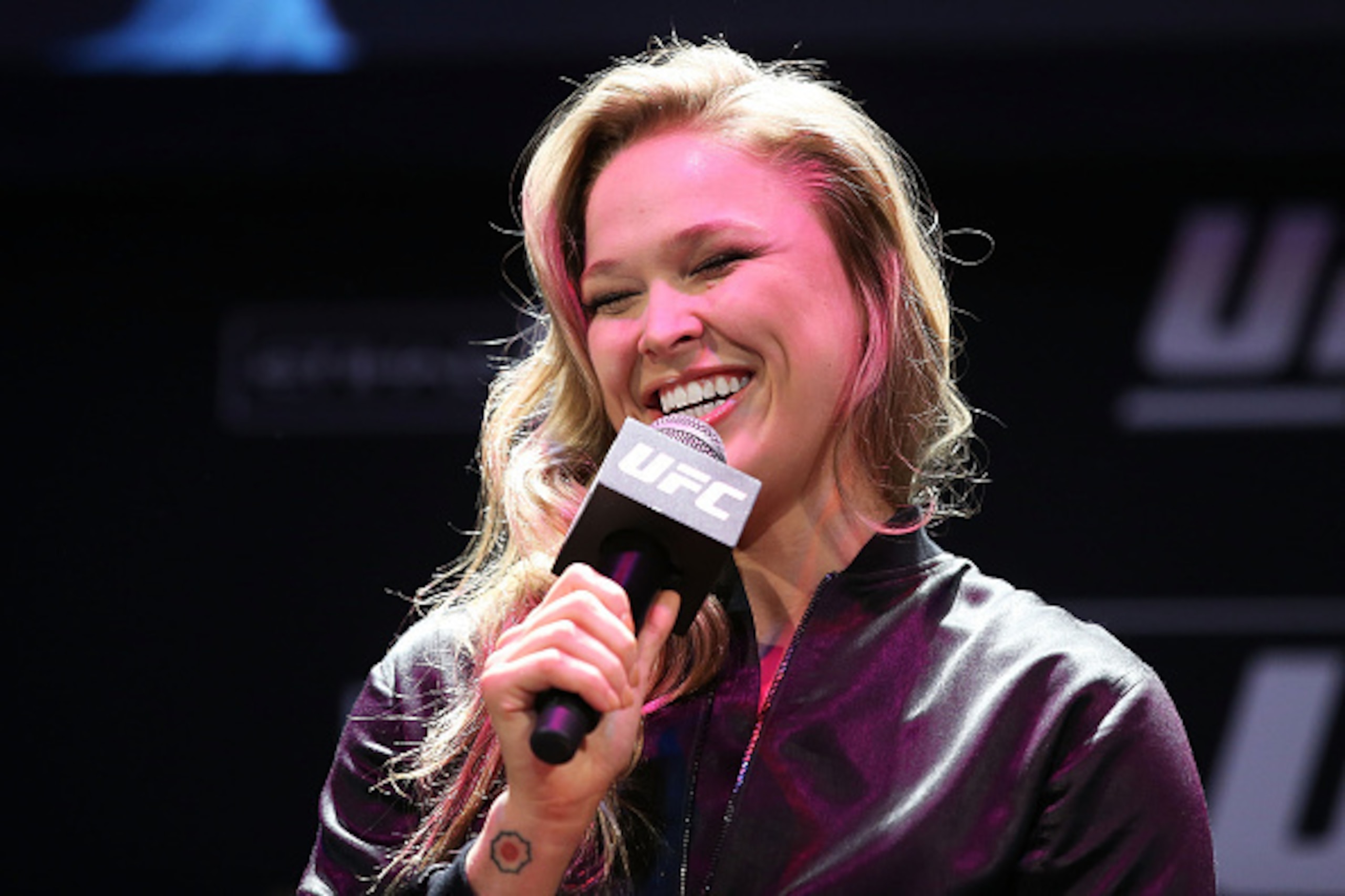 SYDNEY, AUSTRALIA - SEPTEMBER 17:  Ronda Rousey speaks during a UFC 193 Sydney Fan Event on September 17, 2015 in Sydney, Australia.  (Photo by Brendon Thorne/Zuffa LLC/Zuffa LLC via Getty Images)