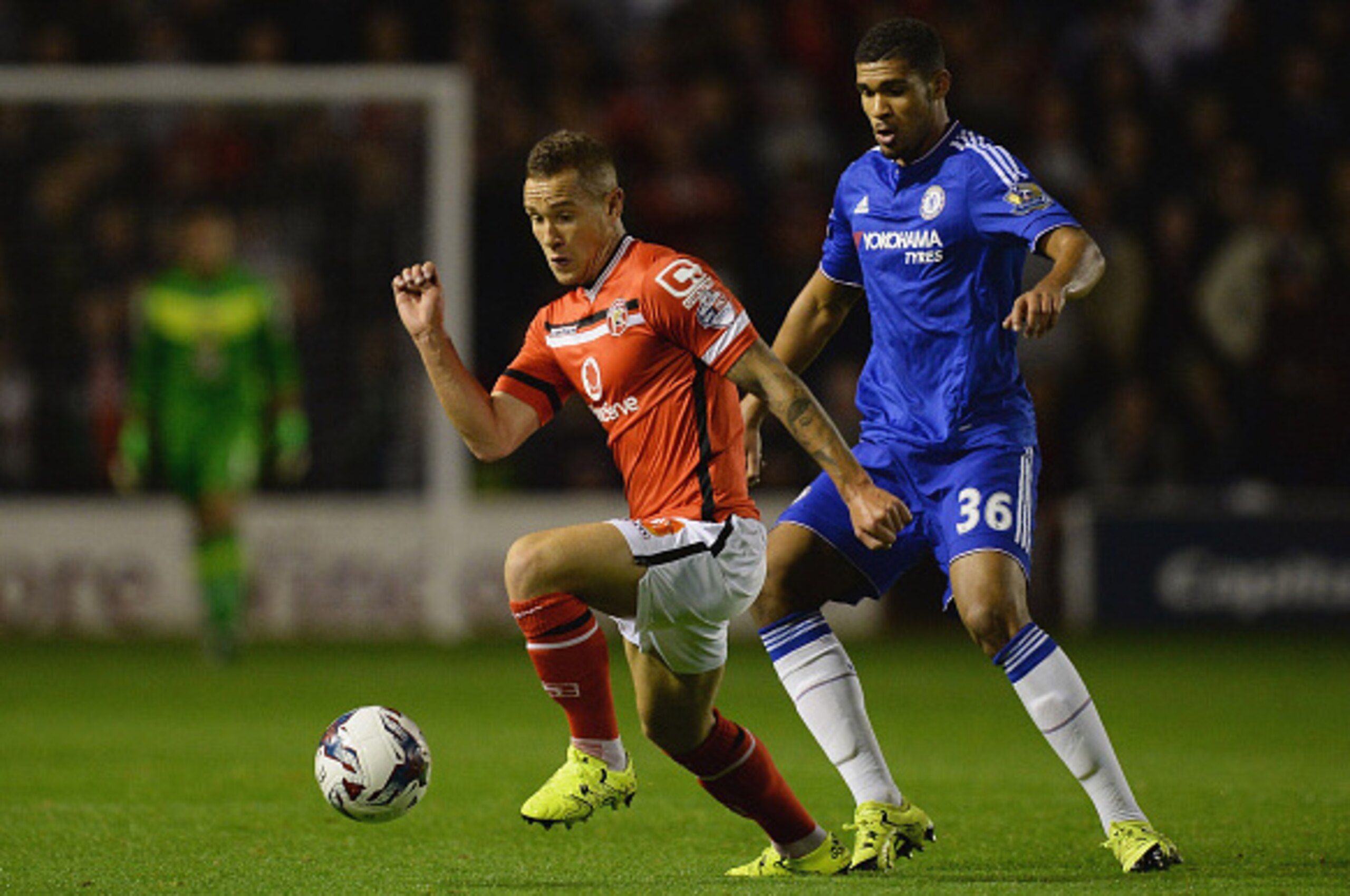 WALSALL, ENGLAND - SEPTEMBER 23:  Kieron Morris of Walsall evades Ruben Loftus-Cheek of Chelsea during the Capital One Cup third round match between Walsall and Chelsea at Banks's Stadium on September 23, 2015 in Walsall, England.  (Photo by Nigel Roddis/