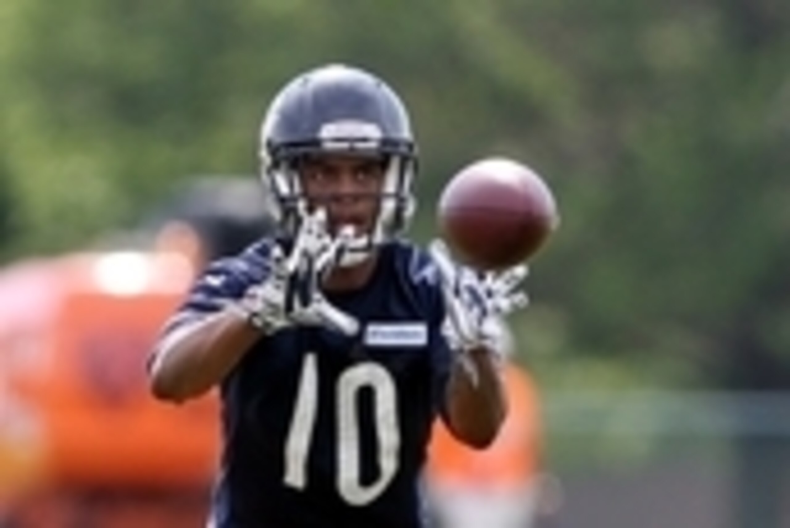 Jul 25, 2014; Chicago, IL, USA; Chicago Bears receiver Marquess Wilson catches a pass during training camp at Olivet Nazarene University. Mandatory Credit: Jerry Lai-USA TODAY Sports Jul 25, 2014; Chicago, IL, USA; Chicago Bears receiver Marquess Wilson catches a pass during training camp at Olivet Nazarene University. Mandatory Credit: Jerry Lai-USA TODAY Sports