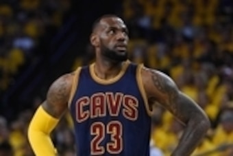 Jun 7, 2015; Oakland, CA, USA; Cleveland Cavaliers forward LeBron James (23) looks on during the first quarter in game two of the NBA Finals against the Golden State Warriors at Oracle Arena. The Cavaliers defeated the Warriors 95-93. Mandatory Credit: Ky