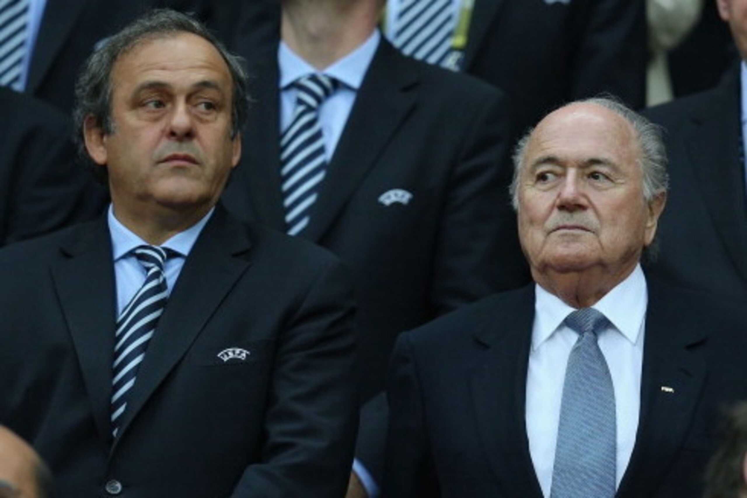 WARSAW, POLAND - JUNE 28:  UEFA president Michel Platini (L) and FIFA president Sepp Blatter during the UEFA EURO 2012 semi final match between Germany and Italy at National Stadium on June 28, 2012 in Warsaw, Poland.  (Photo by Alex Grimm/Getty Images)
