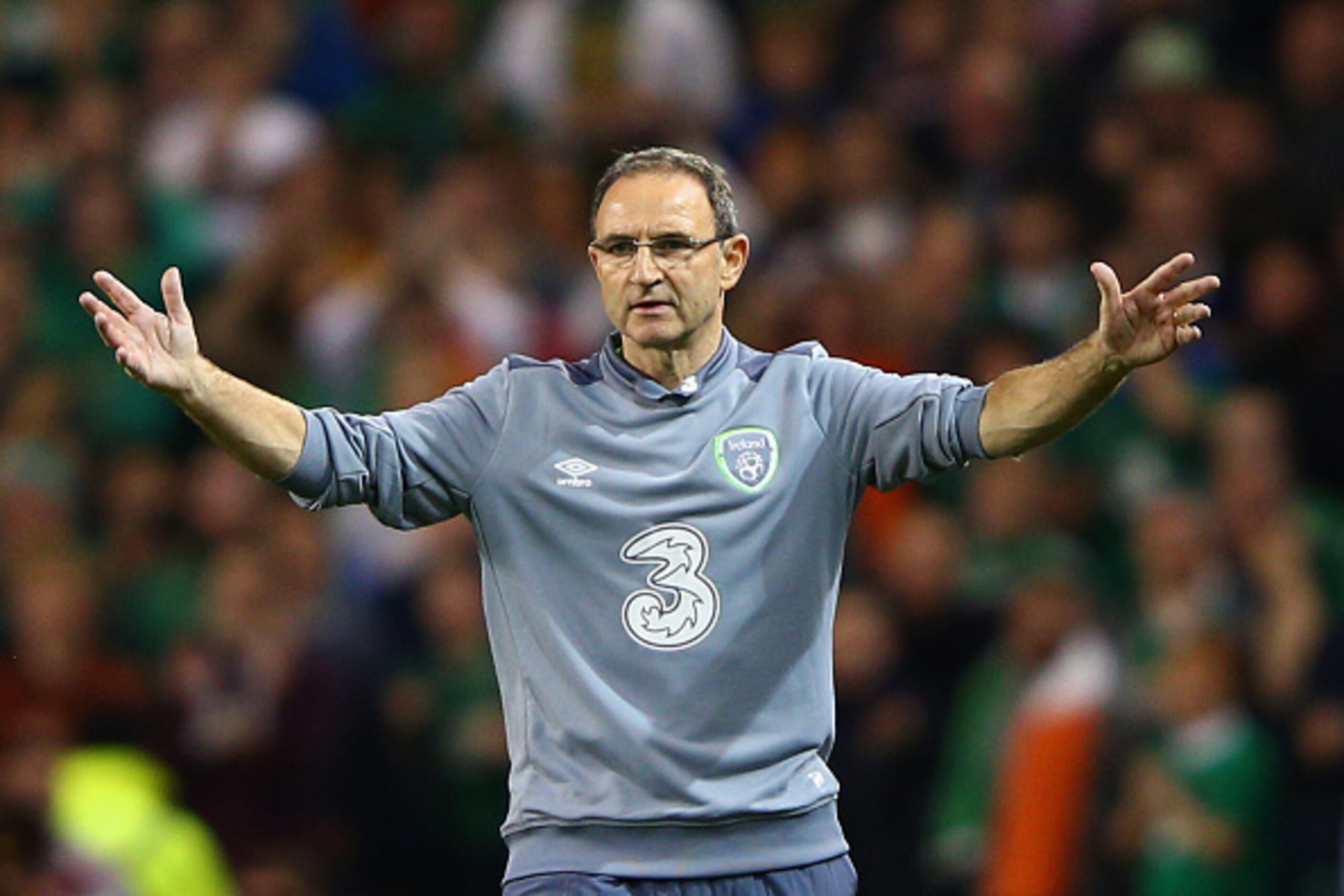 DUBLIN, IRELAND - OCTOBER 08: Head Coach Martin O'Neill of Republic of Ireland reacts during the UEFA EURO 2016 Qualifier group D match between Republic of Ireland and Germany at the Aviva Stadium on October 8, 2015 in Dublin, Ireland.  (Photo by Ian Walt