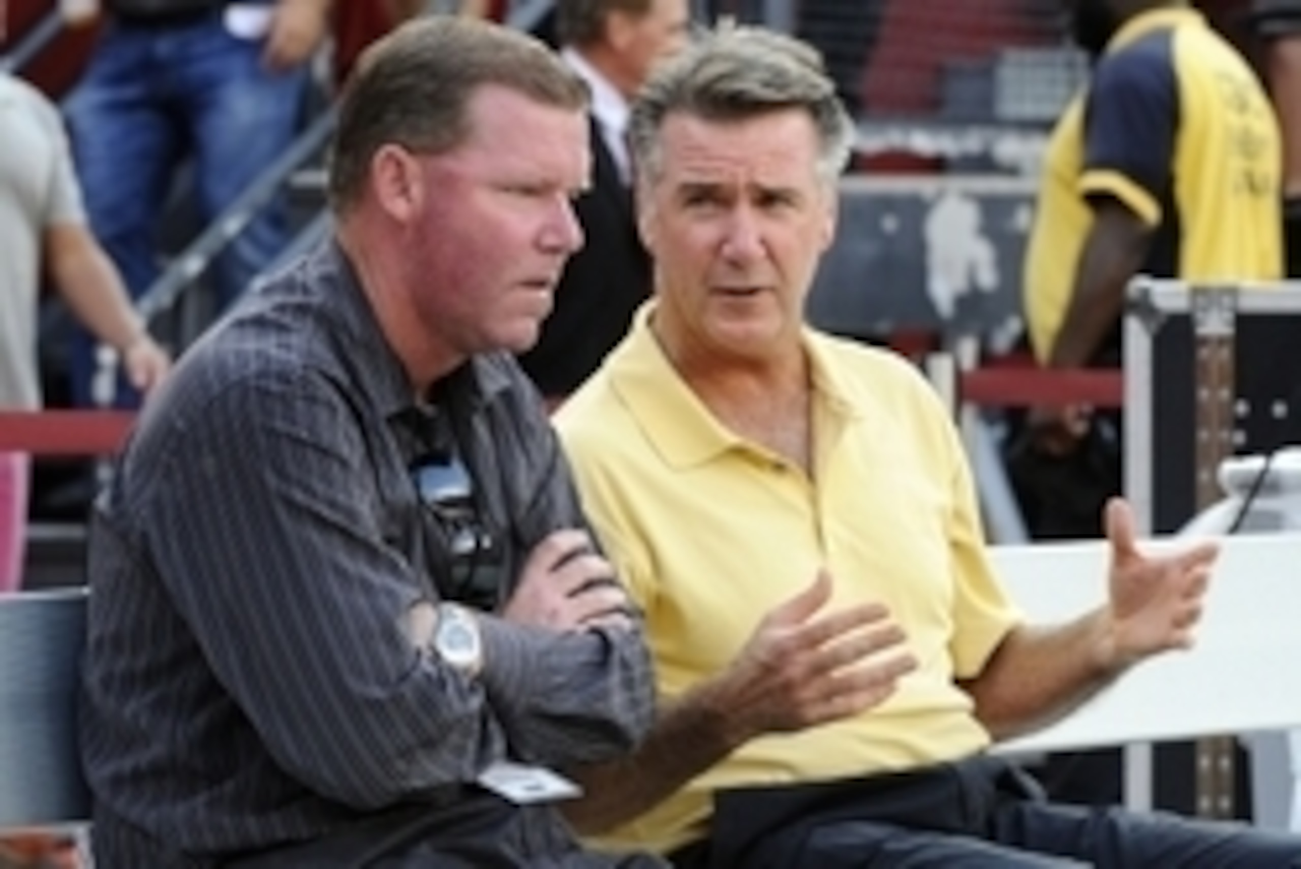 Sep 3, 2015; Landover, MD, USA; Washington Redskins general manager Scot McCloughan (left) talks with Washington Redskins president Bruce Allen before the game between the Washington Redskins and the Jacksonville Jaguars at FedEx Field. Mandatory Credit: Sep 3, 2015; Landover, MD, USA; Washington Redskins general manager Scot McCloughan (left) talks with Washington Redskins president Bruce Allen before the game between the Washington Redskins and the Jacksonville Jaguars at FedEx Field. Mandatory Credit: