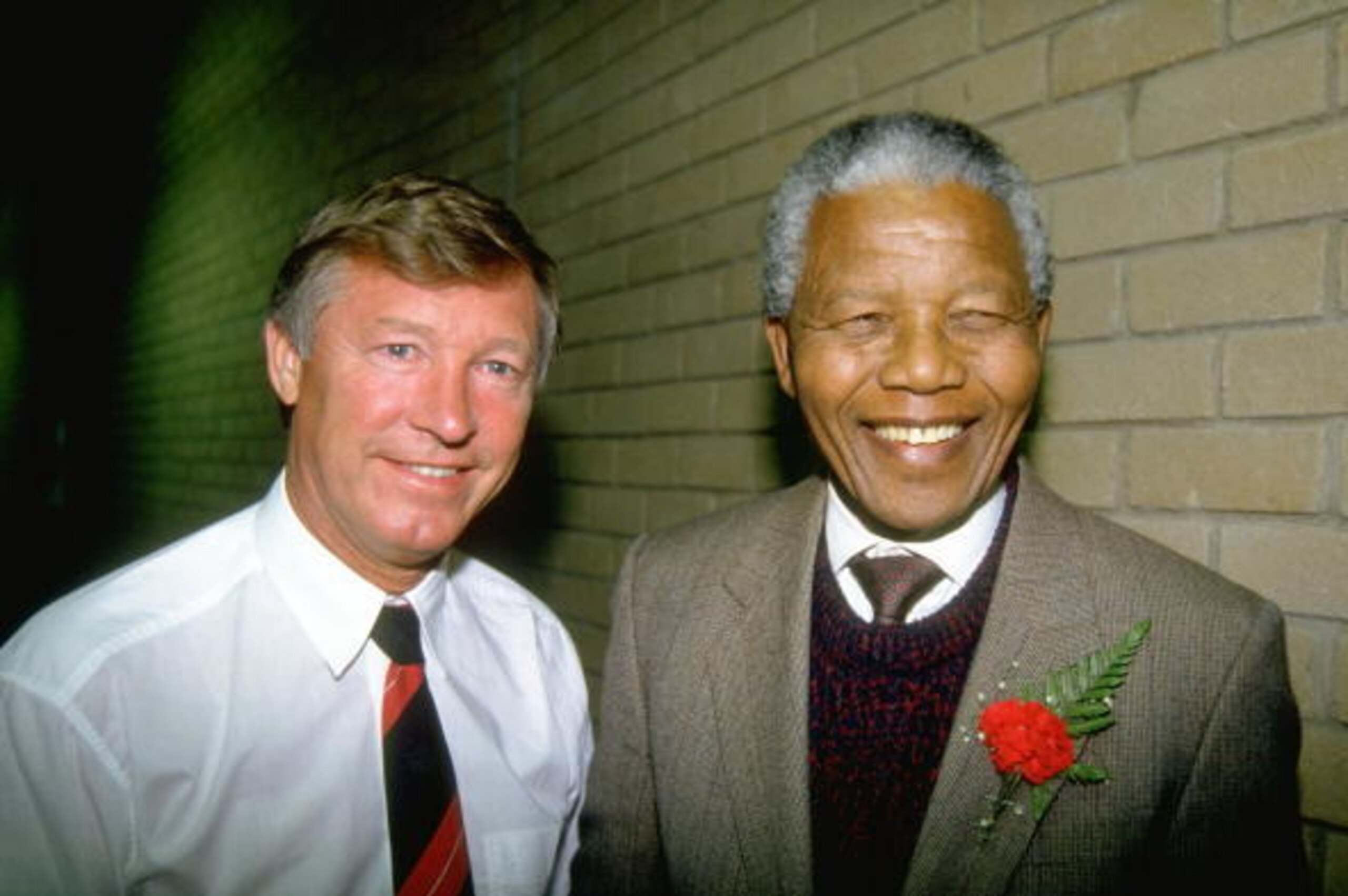 1993:  Portrait of Manchester United Manager Alex Ferguson and ANC Leader Nelson Mandela during their tour to South Africa. \ Mandatory Credit: David  Rogers/Allsport