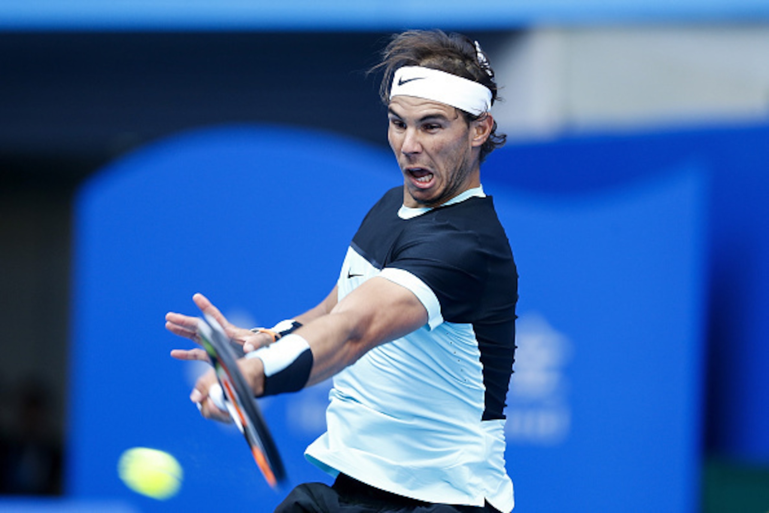 BEIJING, CHINA - OCTOBER 09:  Rafael Nadal of Spain returns a shot against Jack Sock of the United States on day 7 of the 2015 China Open at the National Tennis Centre on October 9, 2015 in Beijing, China.  (Photo by Lintao Zhang/Getty Images)