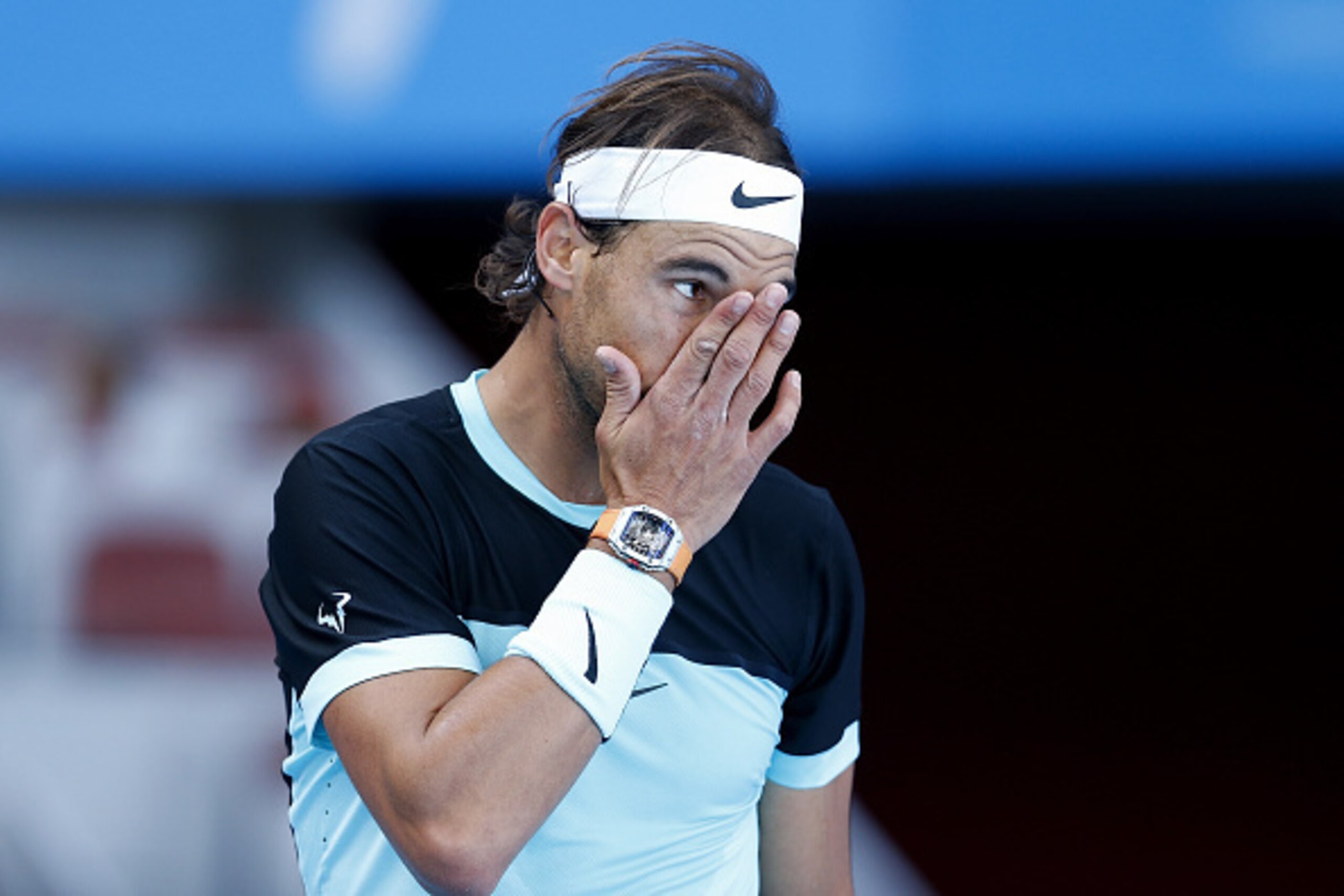 BEIJING, CHINA - OCTOBER 09:  Rafael Nadal of Spain reacts against Jack Sock of the United States on day 7 of the 2015 China Open at the National Tennis Centre on October 9, 2015 in Beijing, China.  (Photo by Lintao Zhang/Getty Images)