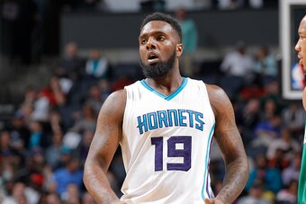 CHARLOTTE, NC - MARCH 30: PJ Hairston #19 of the Charlotte Hornets looks on during the game against the Boston Celtics on March 30, 2015 at Time Warner Cable Arena in Charlotte, North Carolina. NOTE TO USER: User expressly acknowledges and agrees that, by
