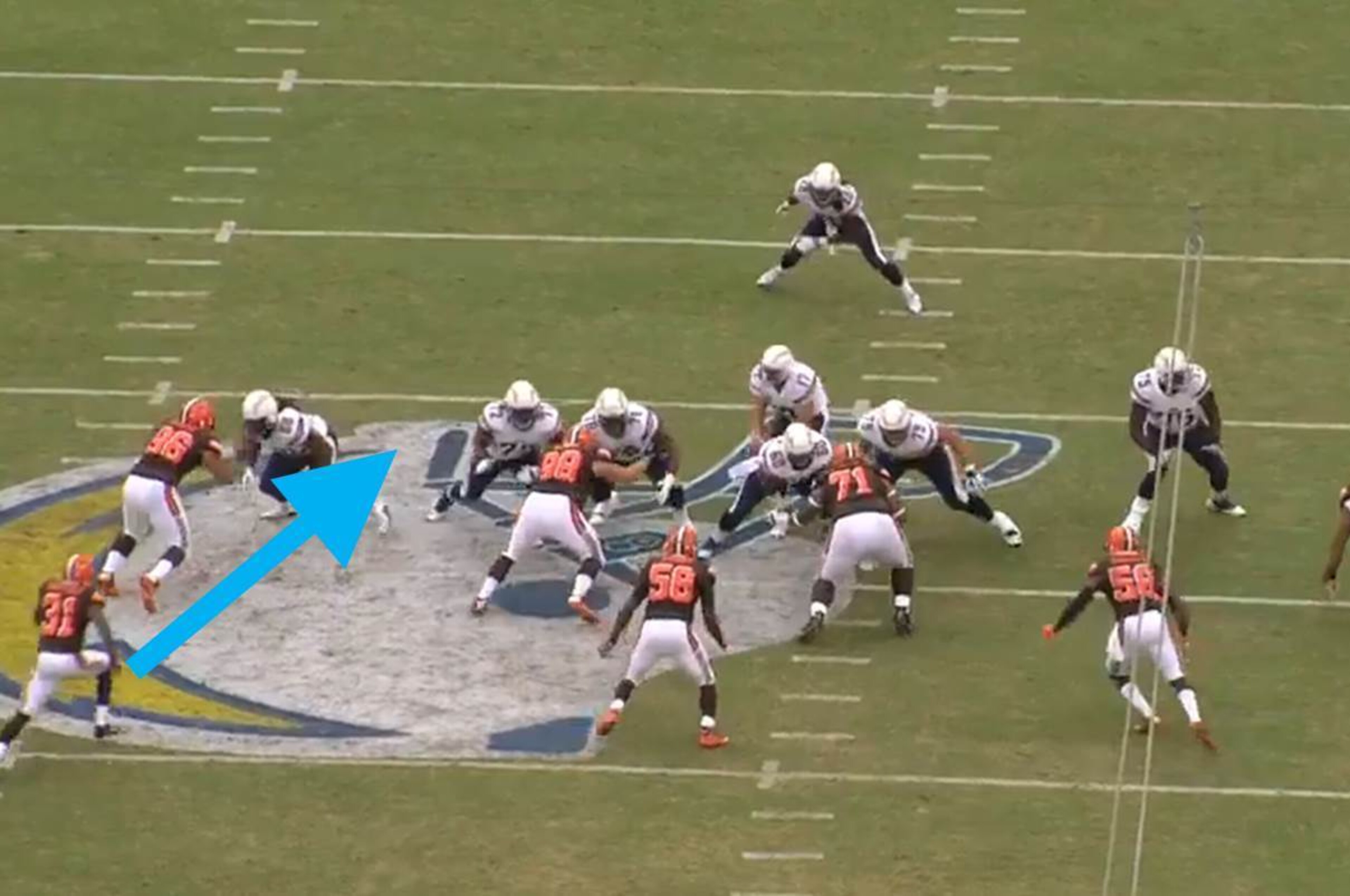 Browns safety Donte Whitner run blitzes during the team's Week 4 matchup in San Diego.