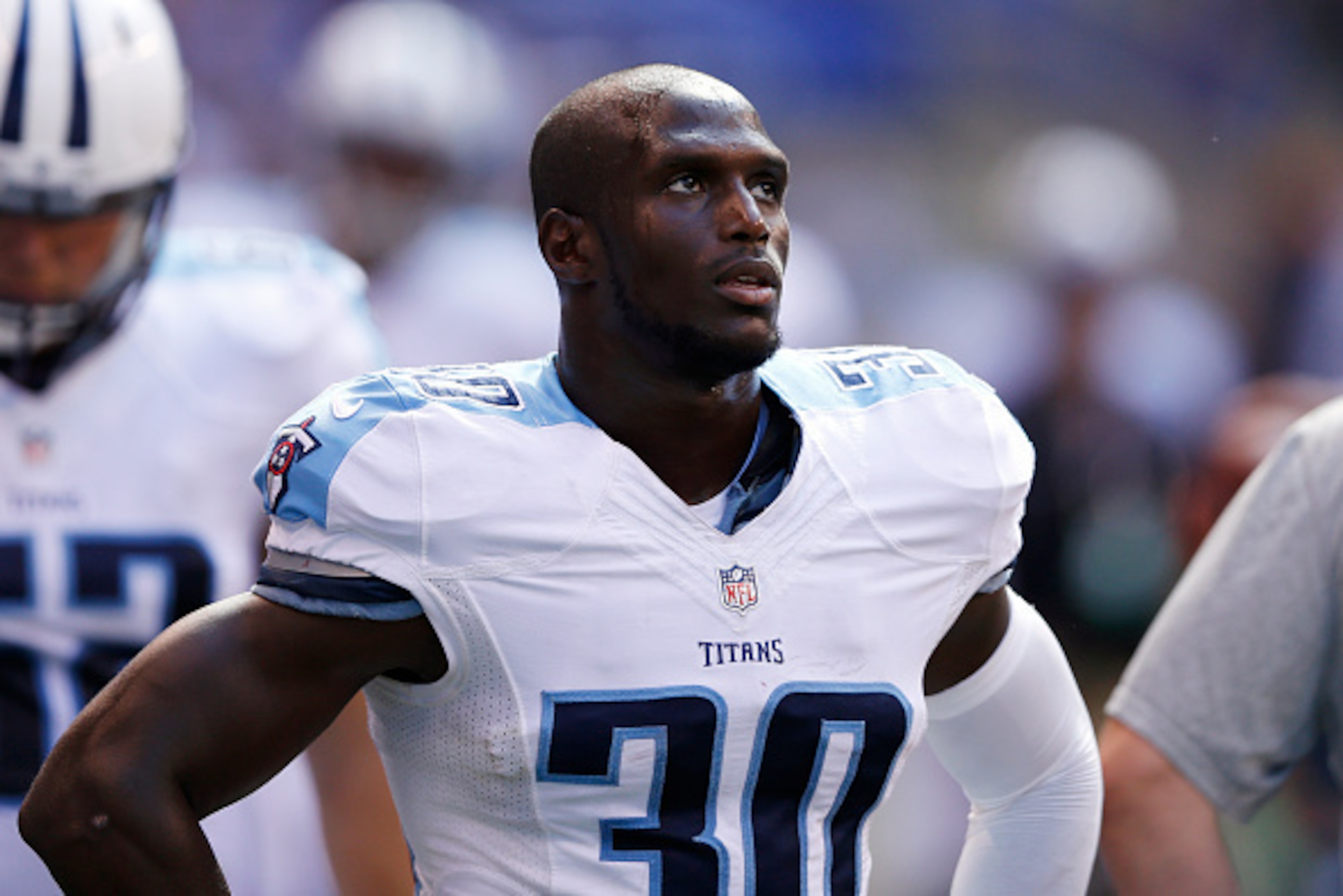 INDIANAPOLIS, IN - SEPTEMBER 28: Jason McCourty #30 of the Tennessee Titans looks on against the Indianapolis Colts during the game at Lucas Oil Stadium on September 28, 2014 in Indianapolis, Indiana. The Colts defeated the Titans 41-17. (Photo by Joe Rob