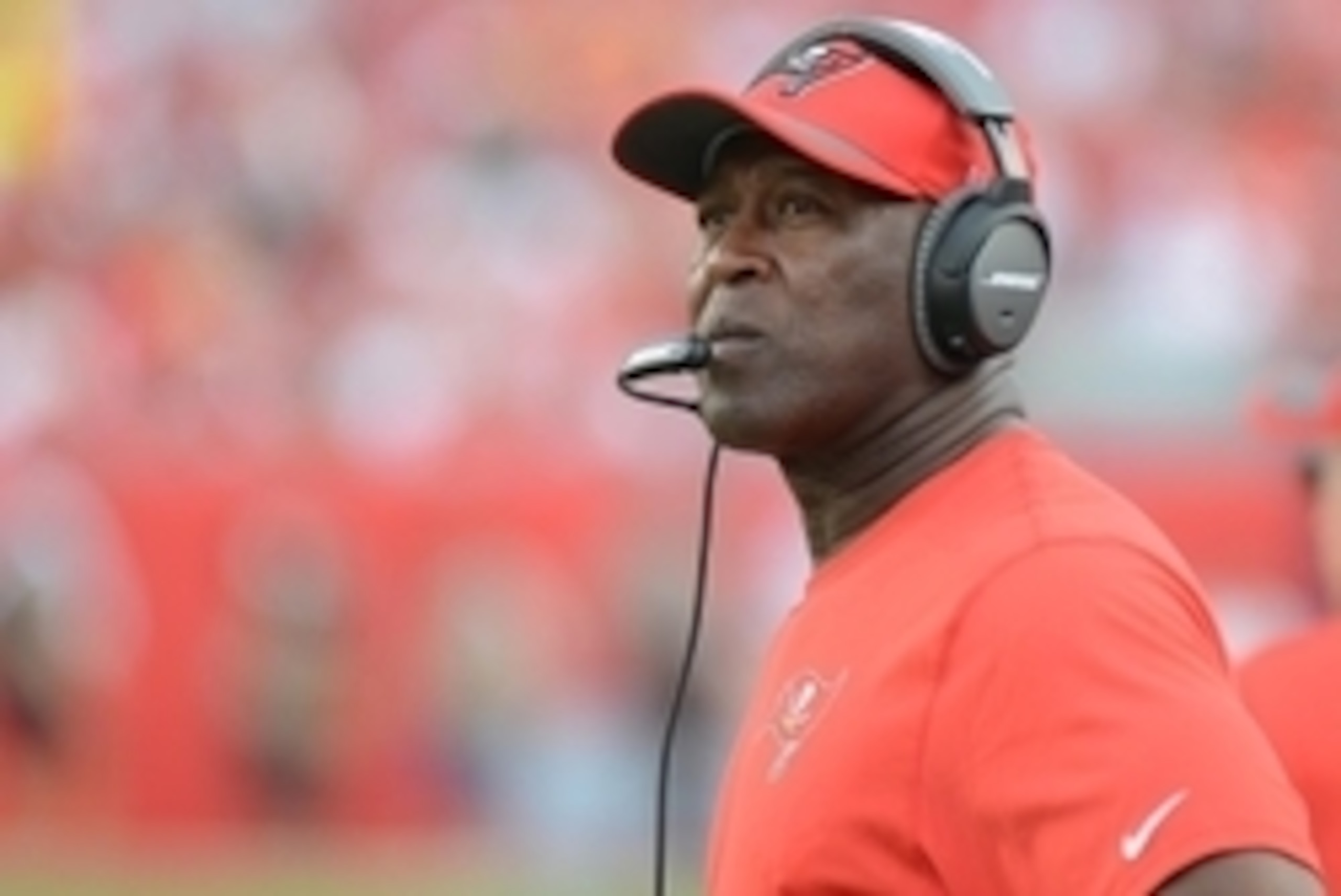 Sep 13, 2015; Tampa, FL, USA; Tampa Bay Buccaneers head coach Lovie Smith looks on  in the  second half against the Tennessee Titans at Raymond James Stadium. The Titans defeated the Buccaneers 42-14. Mandatory Credit: Jonathan Dyer-USA TODAY Sports