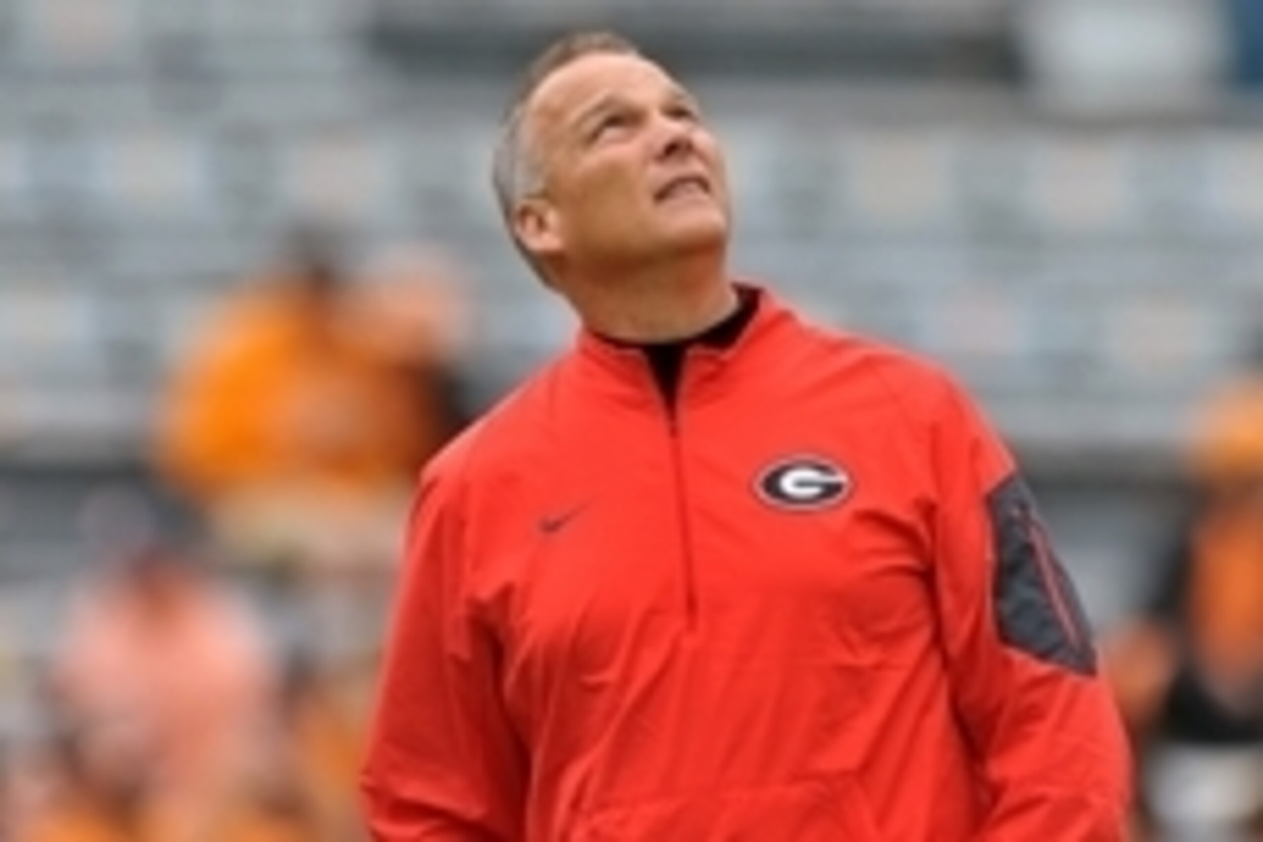 Oct 10, 2015; Knoxville, TN, USA; Georgia Bulldogs head coach Mark Richt looks up prior to the game against the Tennessee Volunteers at Neyland Stadium. Mandatory Credit: Jim Brown-USA TODAY Sports