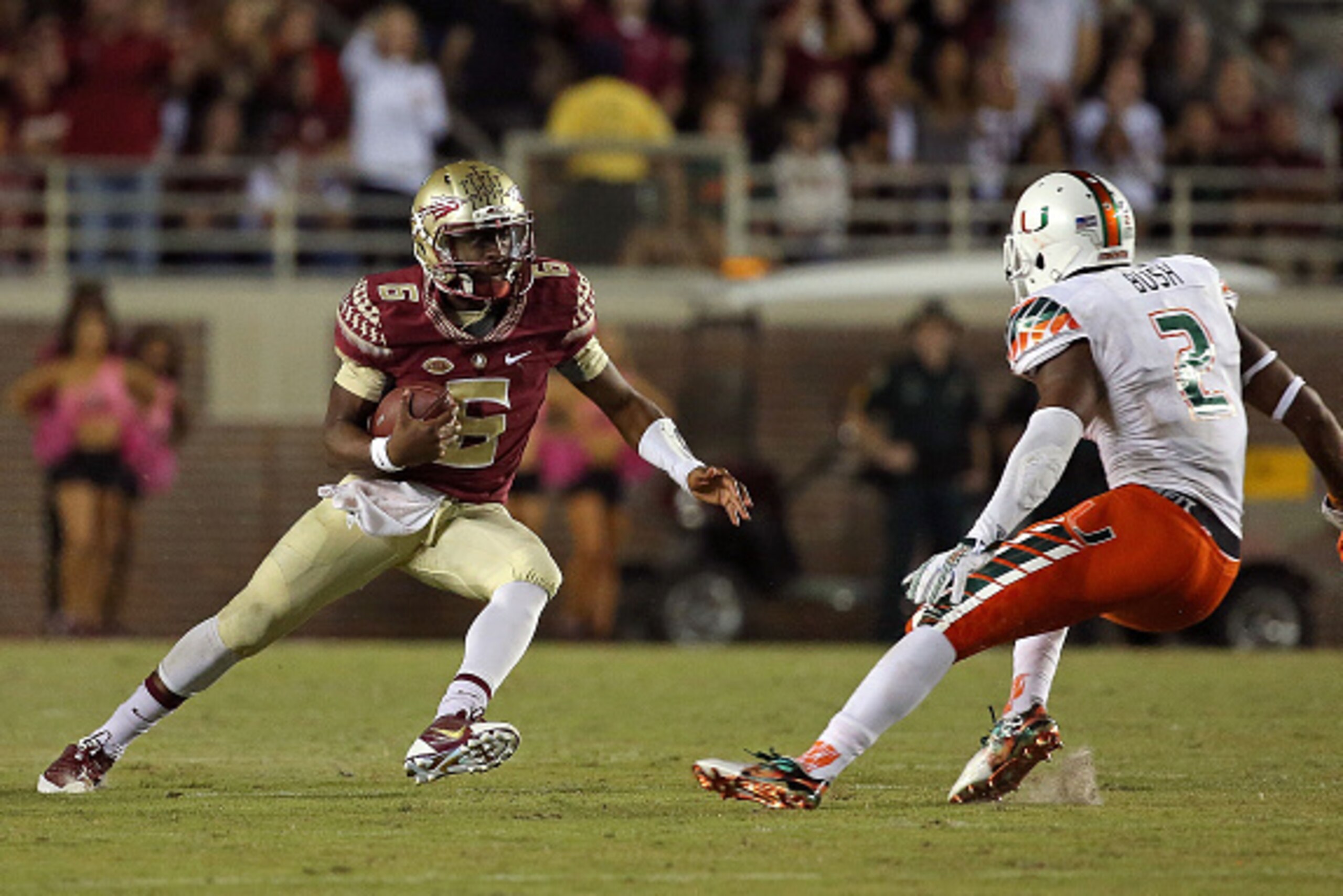 TALLAHASSEE, FL - OCTOBER 10: Everett Golson #6 of the Florida State Seminoles rushes during a game against the Miami Hurricanes at Doak Campbell Stadium on October 10, 2015 in Tallahassee, Florida. (Photo by Mike Ehrmann/Getty Images) TALLAHASSEE, FL - OCTOBER 10: Everett Golson #6 of the Florida State Seminoles rushes during a game against the Miami Hurricanes at Doak Campbell Stadium on October 10, 2015 in Tallahassee, Florida. (Photo by Mike Ehrmann/Getty Images)
