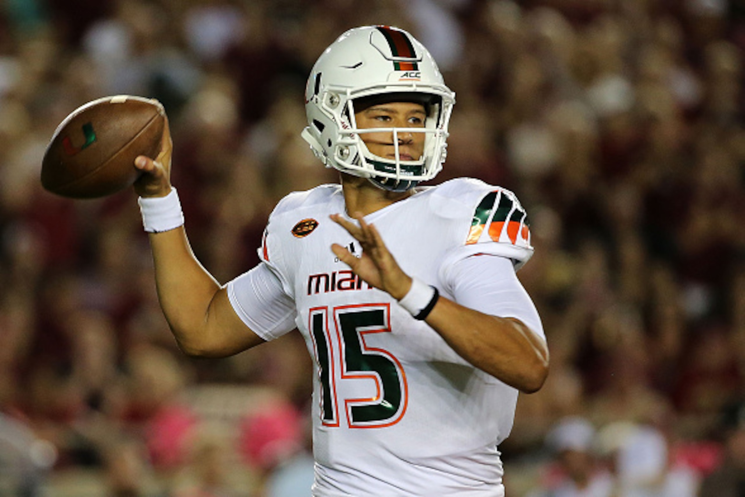 TALLAHASSEE, FL - OCTOBER 10: Brad Kaaya #15 of the Miami Hurricanes passes during a game against the Florida State Seminoles at Doak Campbell Stadium on October 10, 2015 in Tallahassee, Florida. (Photo by Mike Ehrmann/Getty Images) TALLAHASSEE, FL - OCTOBER 10: Brad Kaaya #15 of the Miami Hurricanes passes during a game against the Florida State Seminoles at Doak Campbell Stadium on October 10, 2015 in Tallahassee, Florida. (Photo by Mike Ehrmann/Getty Images)