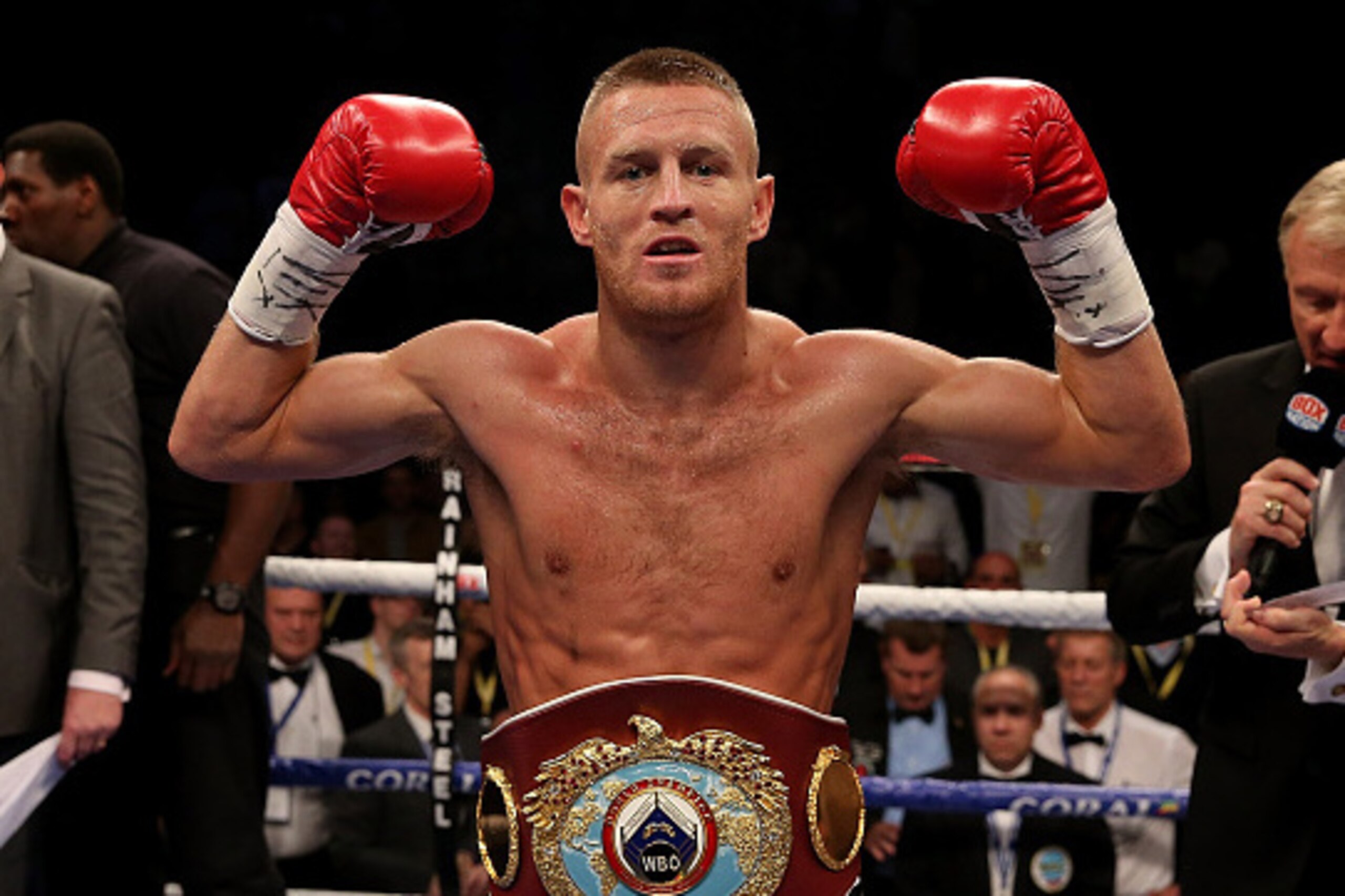 MANCHESTER, ENGLAND - OCTOBER 10: Terry Flanagan of Great Britain celebrates with the title belt after defeating Diego Magdaleno of The USA in their WBO World Lightweight Championship fight at Manchester Arena on October 10, 2015 in Manchester, England. MANCHESTER, ENGLAND - OCTOBER 10: Terry Flanagan of Great Britain celebrates with the title belt after defeating Diego Magdaleno of The USA in their WBO World Lightweight Championship fight at Manchester Arena on October 10, 2015 in Manchester, England.