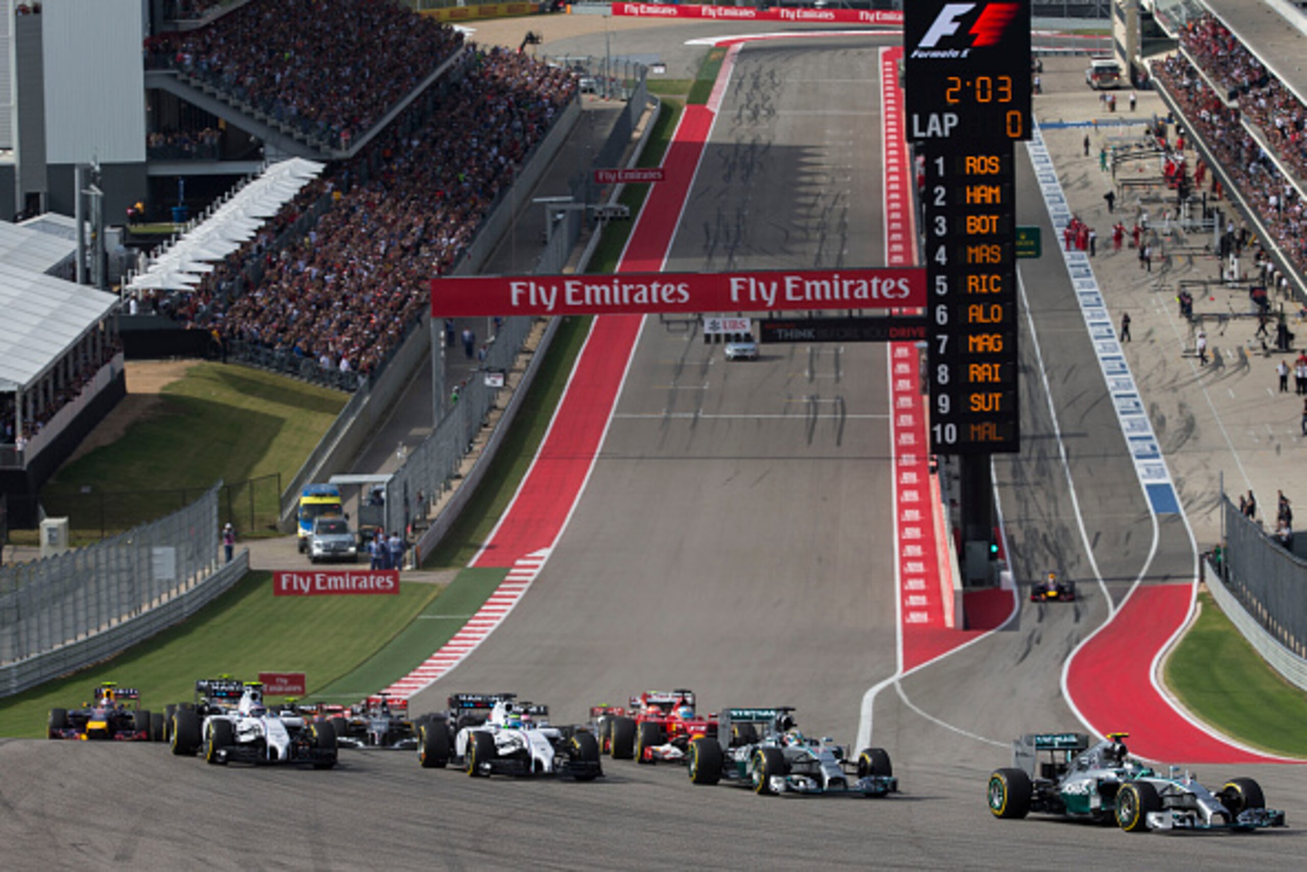 AUSTIN, TX - NOVEMBER 02: Start of the United States Formula One Grand Prix at Circuit of The Americas on November 2, 2014 in Austin, United States. (Photo by Peter J Fox/Getty Images) AUSTIN, TX - NOVEMBER 02: Start of the United States Formula One Grand Prix at Circuit of The Americas on November 2, 2014 in Austin, United States. (Photo by Peter J Fox/Getty Images)