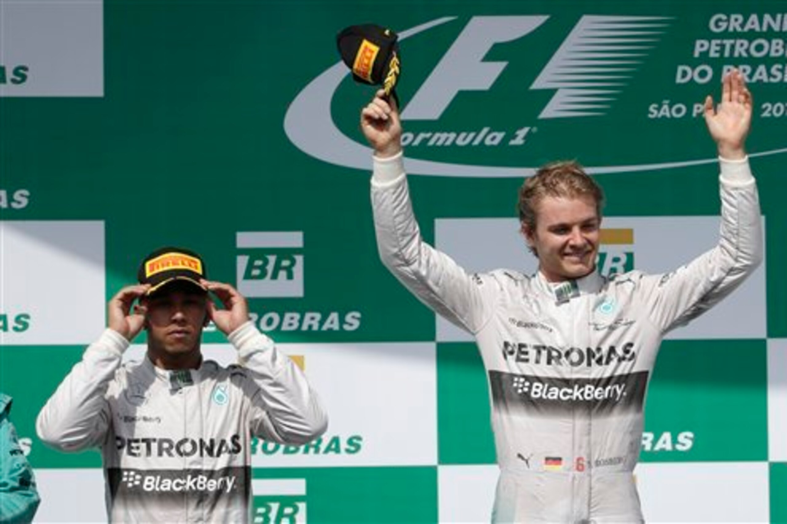 Rosberg celebrates victory at Hamilton's bogey track. Rosberg celebrates victory at Hamilton's bogey track.
