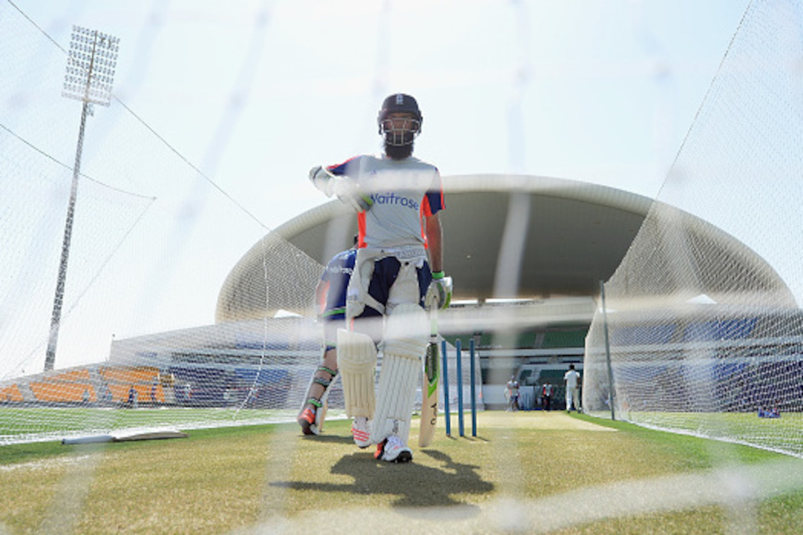 ABU DHABI, UNITED ARAB EMIRATES - OCTOBER 11:  Moeen Ali of England bats during a nets session at Zayed Cricket Stadium on October 11, 2015 in Abu Dhabi, United Arab Emirates.  (Photo by Gareth Copley/Getty Images)