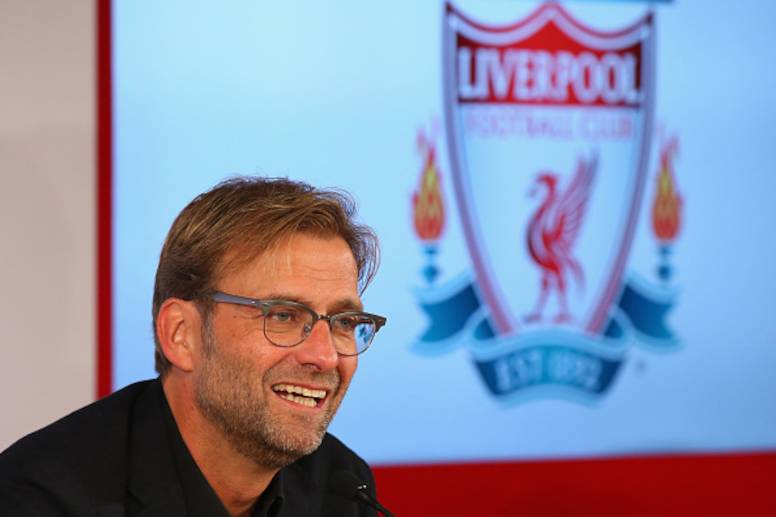 LIVERPOOL, ENGLAND - OCTOBER 09:  Jurgen Klopp is unveiled as the new manager of Liverpool FC during a press conference at Anfield on October 9, 2015 in Liverpool, England.  (Photo by Alex Livesey/Getty Images)