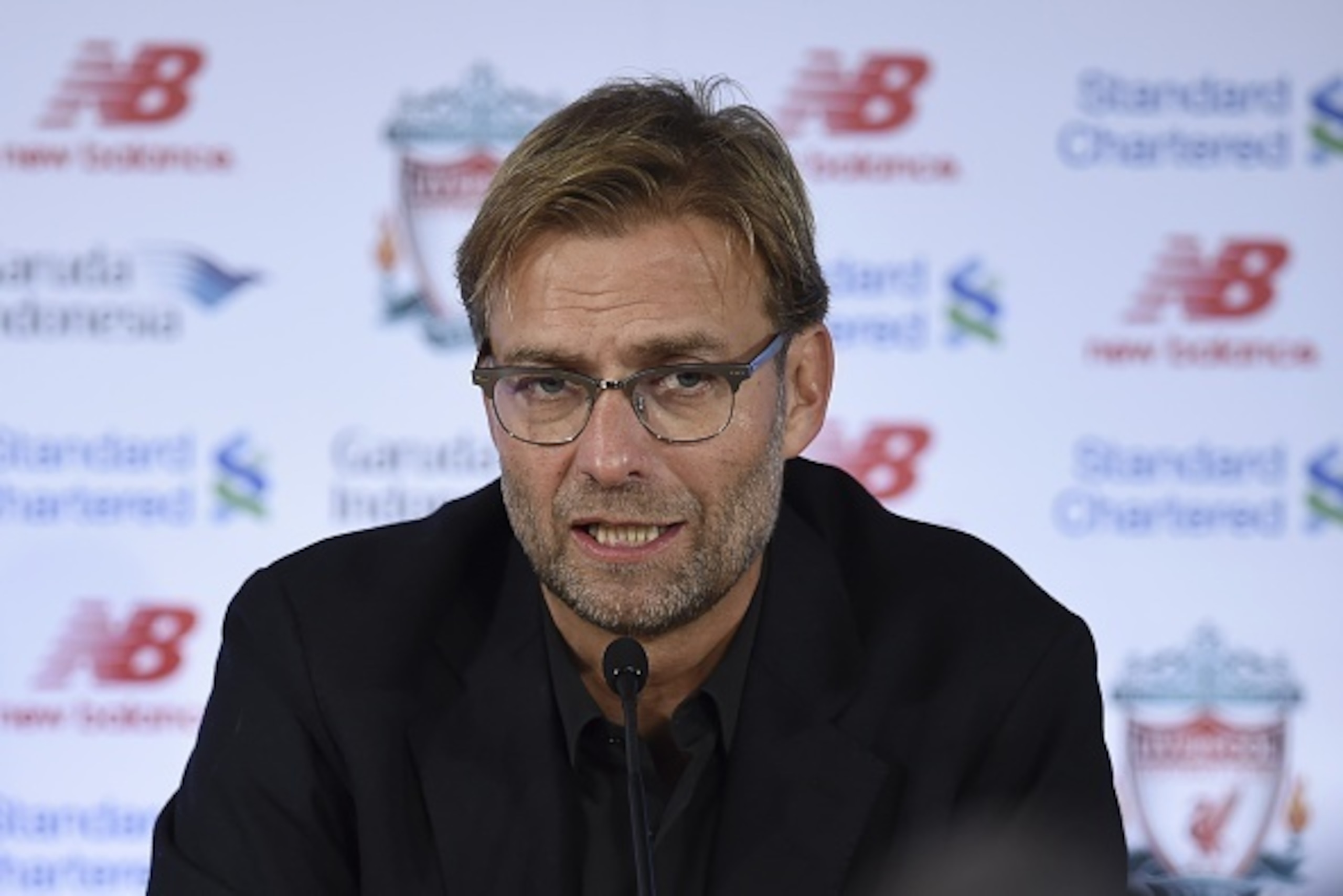 Liverpool's new German manager Jurgen Klopp speaks at a press conference to announce his new appointment at Anfield in Liverpool, northwest England, on October 9, 2015. Klopp described his job as 'the biggest challenge' in world football on October 9 foll