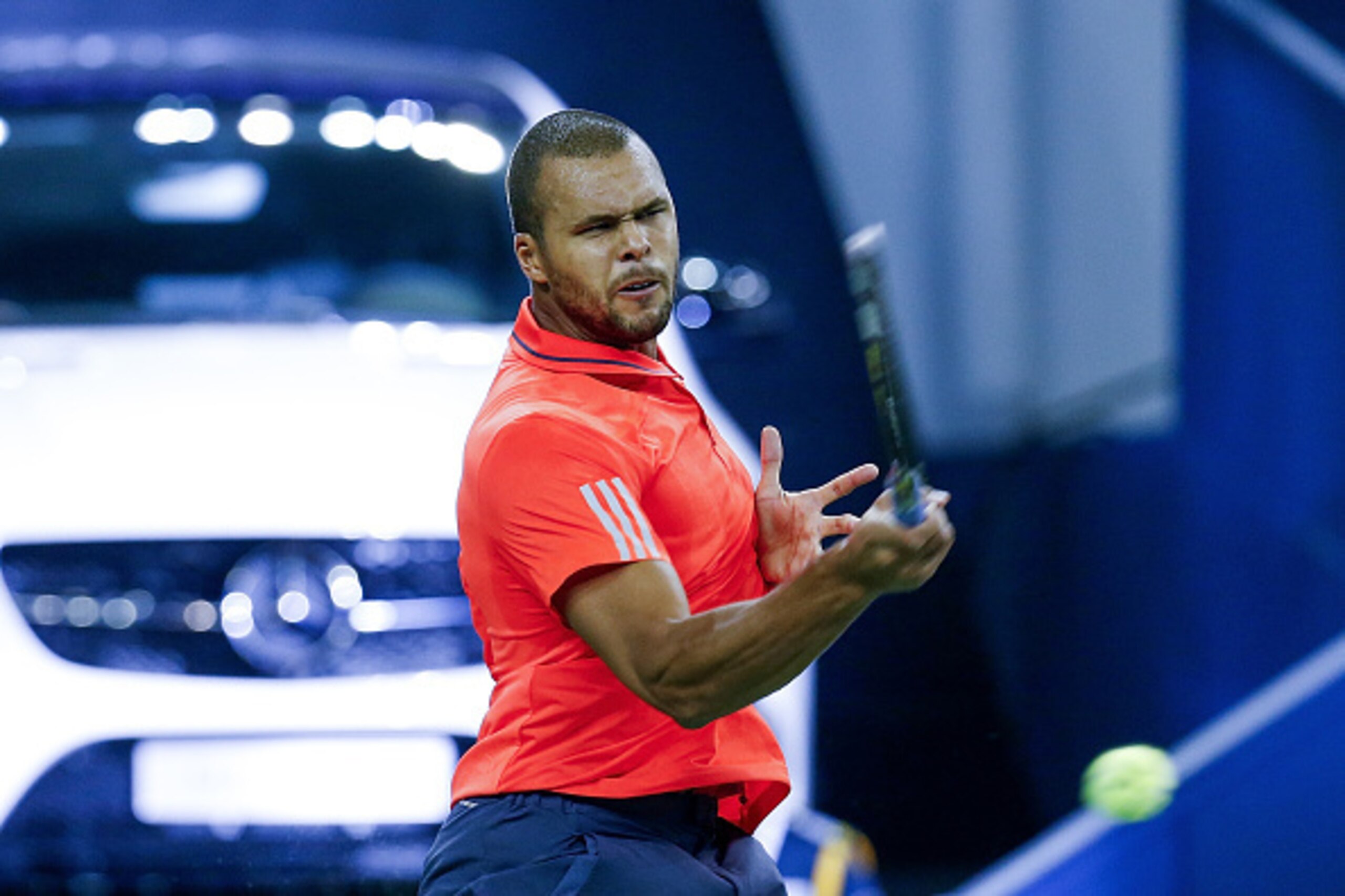 SHANGHAI, CHINA - OCTOBER 12:  Jo-Wilfried Tsonga of France returns a shot against Tommy Robredo of Spain during their men's singles first round match on day 2 of Shanghai Rolex Masters at Qi Zhong Tennis Centre on October 12, 2015 in Shanghai, China.  (P