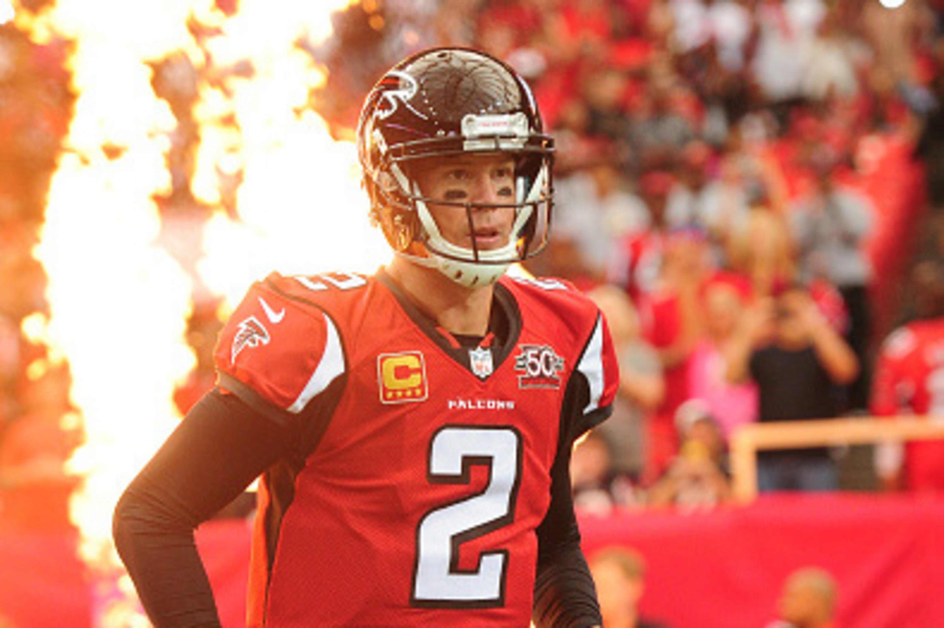 ATLANTA, GA - OCTOBER 11: Matt Ryan #2 of the Atlanta Falcons is introduced before the game the Washington Redskins at the Georgia Dome on October 11, 2015 in Atlanta, Georgia. (Photo by Scott Cunningham/Getty Images)
