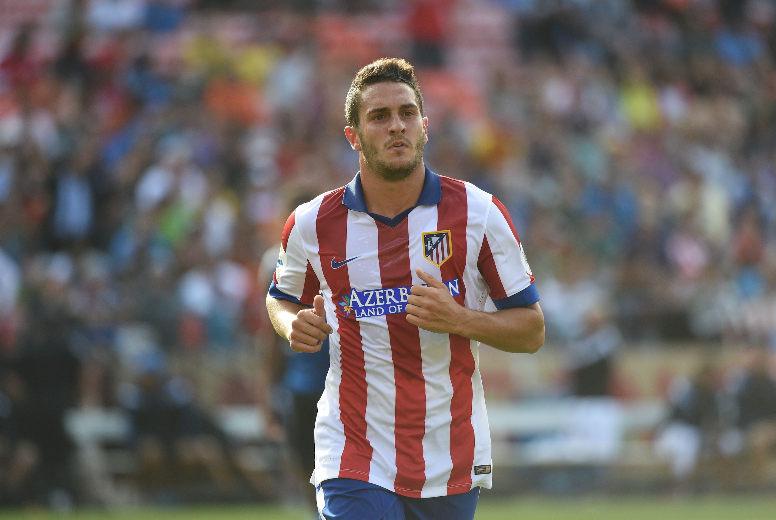July 27, 2014; San Francisco, CA, USA; Atletico Madrid player Koke (6) during the first half against the San Jose Earthquakes at Candlestick Park. Atletico Madrid defeated the Earthquakes 4-3 in a shootout. Mandatory Credit: Kyle Terada-USA TODAY Sports