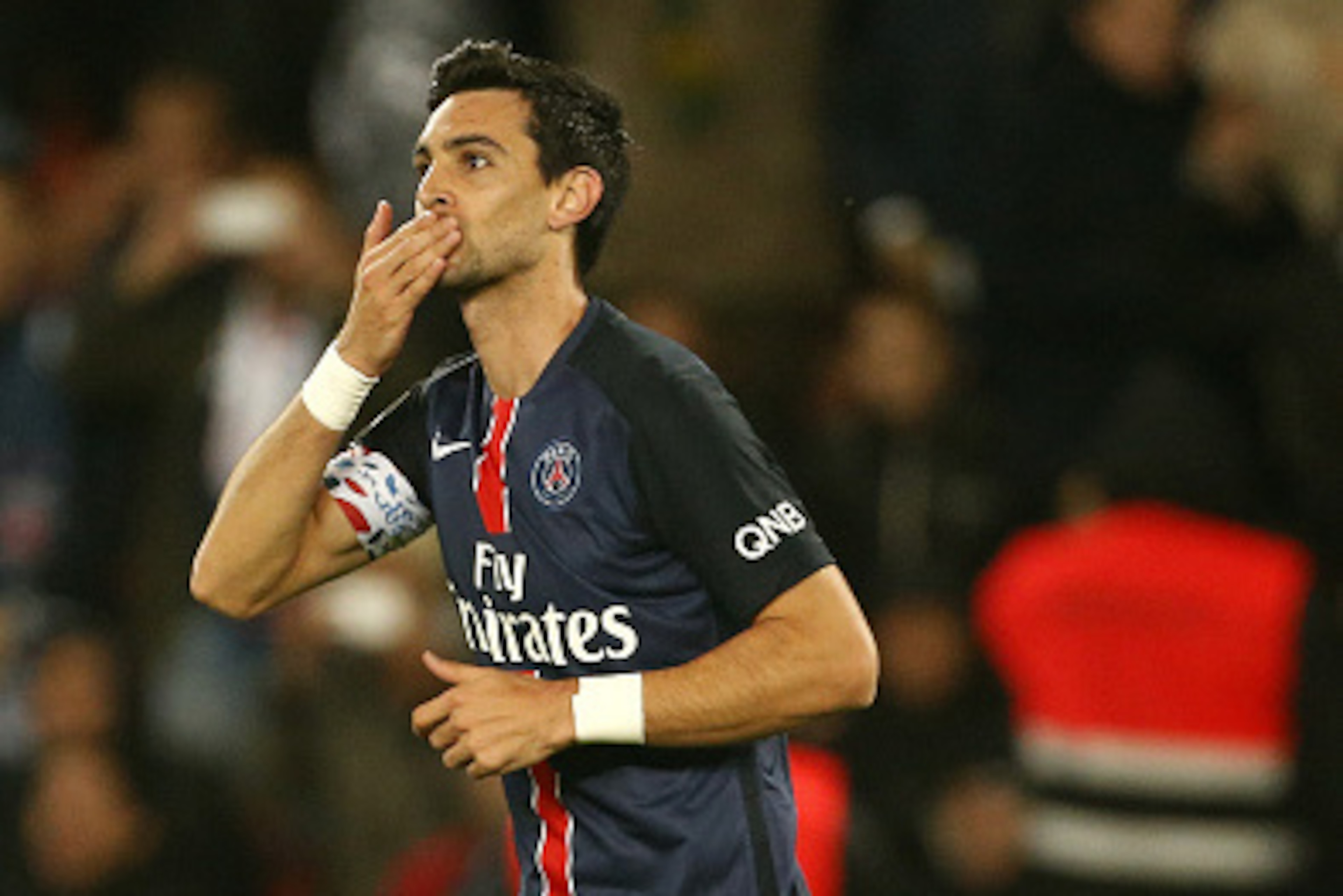 PARIS, FRANCE - SEPTEMBER 22: Javier Pastore of PSG celebrates his goal during the French Ligue 1 match between Paris Saint-Germain FC (PSG) and EA Guingamp at Parc des Princes stadium on September 22, 2015 in Paris, France. (Photo by Jean Catuffe/Getty I