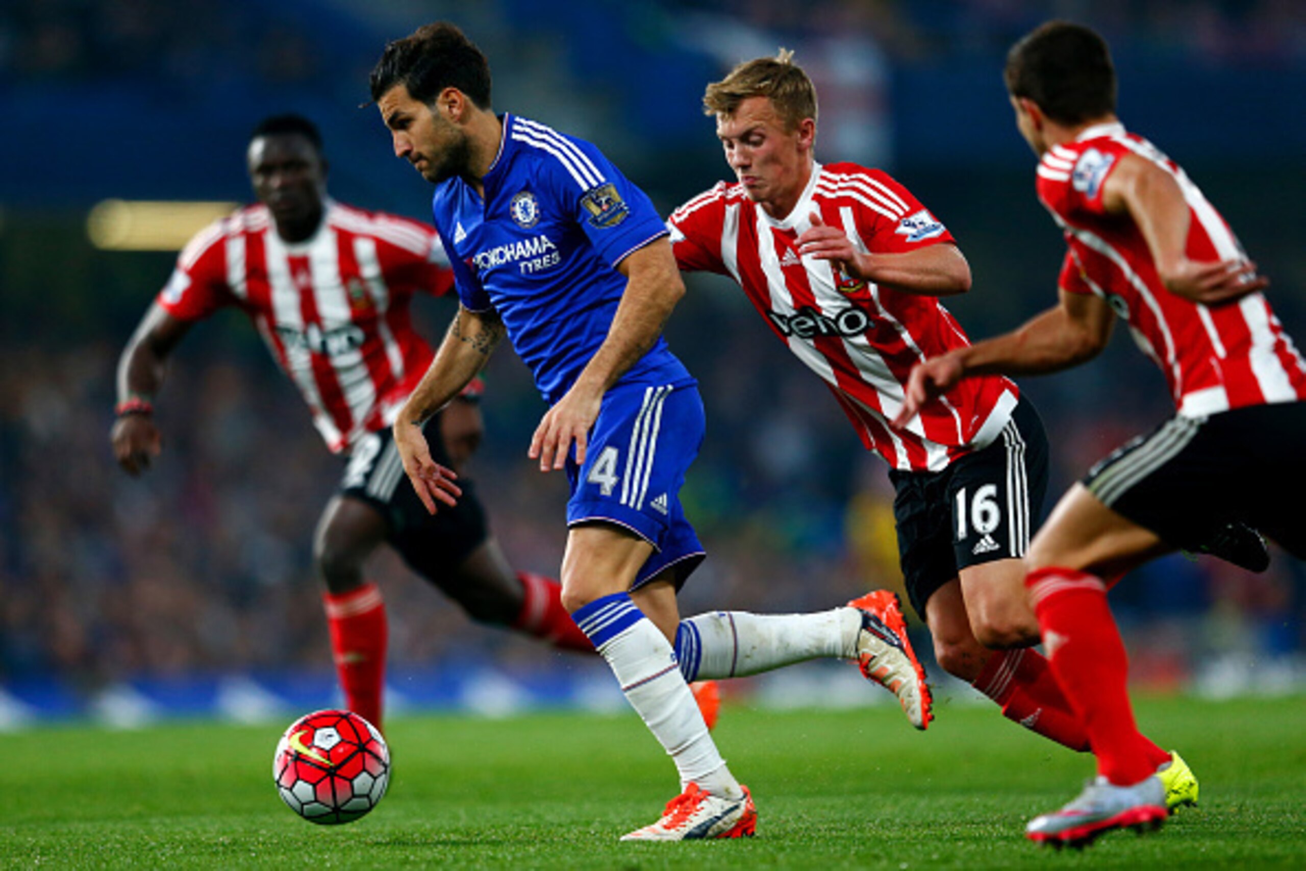 LONDON, ENGLAND - OCTOBER 03:  Sesc Fabregas of Chelsea in action during the Barclays Premier League match between Chelsea and Southampton at Stamford Bridge on October 3, 2015 in London, United Kingdom.  (Photo by Julian Finney/Getty Images)