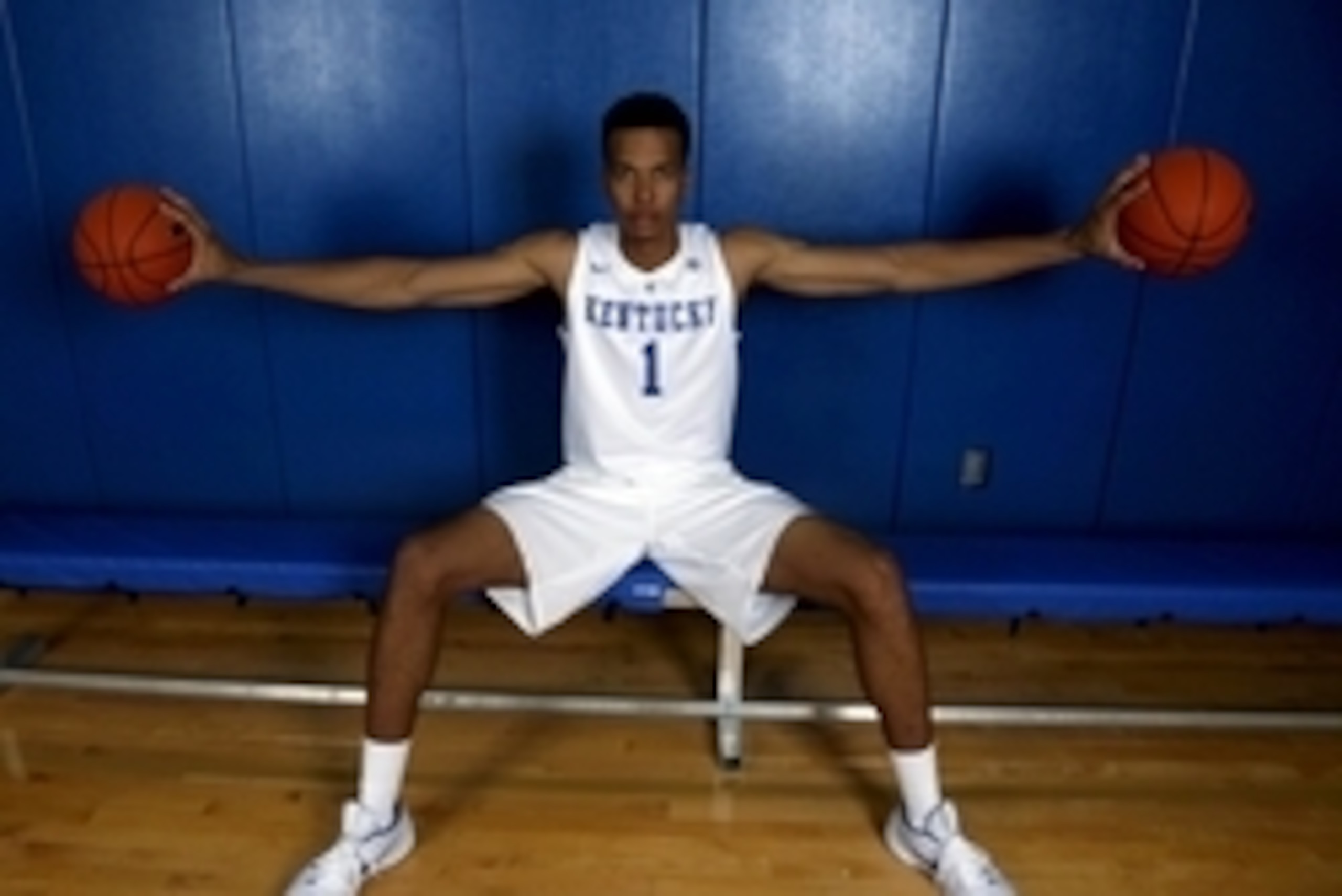 Sep 24, 2015; Lexington, KY, USA; Kentucky Wildcats forward Skal Labissiere (1) holds up two balls during Kentucky photo day at Memorial Coliseum. Mandatory Credit: Mark Zerof-USA TODAY Sports
