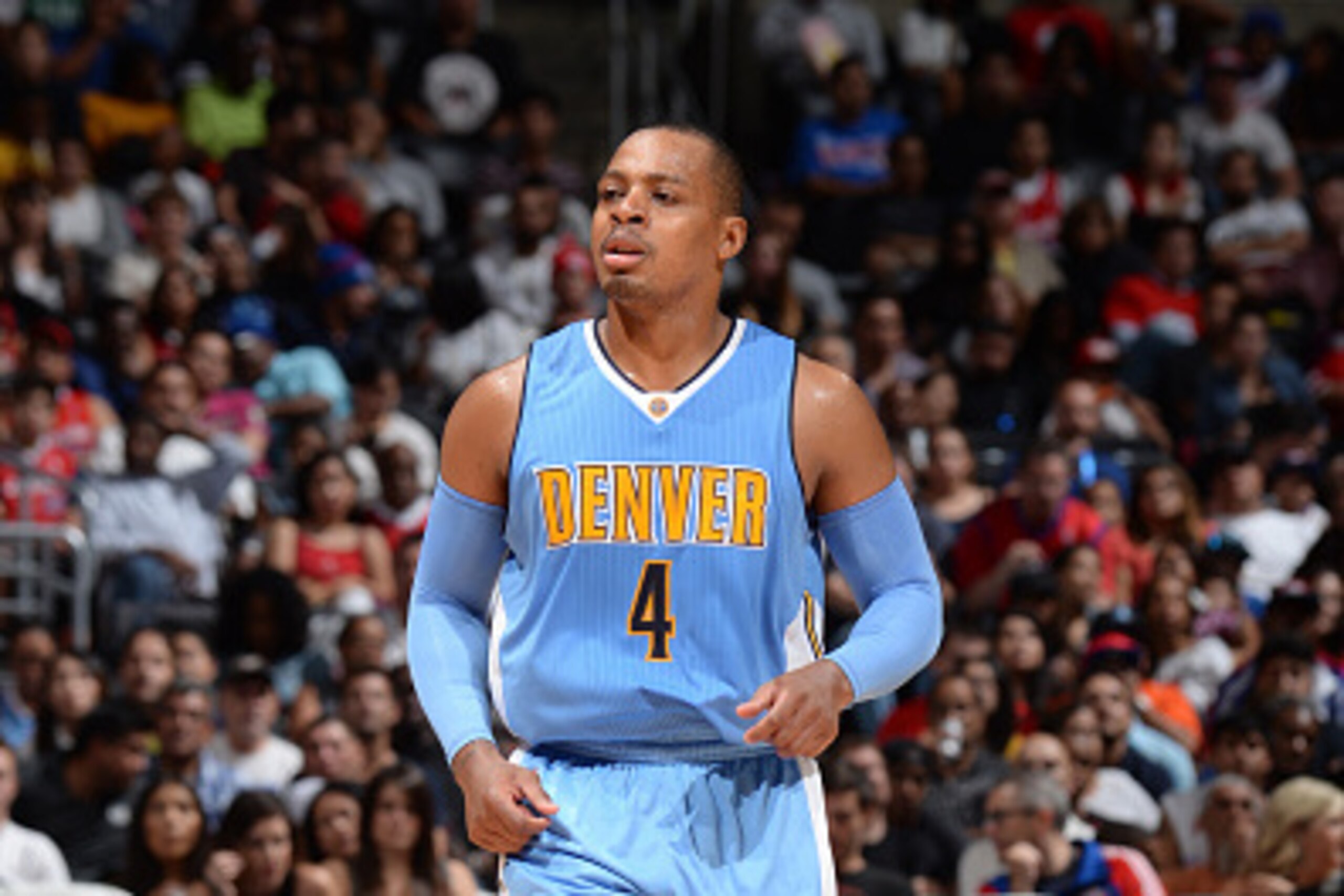 LOS ANGELES, CA - OCTOBER 2:  Randy Foye #4 of the Denver Nuggets looks on against the Los Angeles Clippers during a preseason game on October 2, 2015 at STAPLES Center in Los Angeles, California. NOTE TO USER: User expressly acknowledges and agrees that,