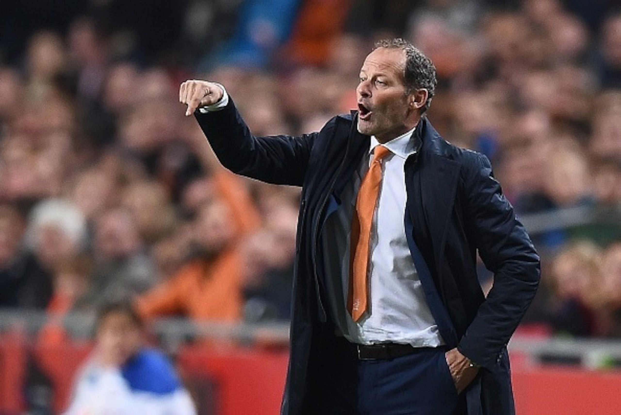 Netherlands' coach Danny Blind reacts during  the Euro 2016 qualifying fooball match Netherlands vs Czech Republic at the Amsterdam Arena in Amsterdam, October 13, 2015. AFP PHOTO/Emmanuel Dunand        (Photo credit should read EMMANUEL DUNAND/AFP/Getty 