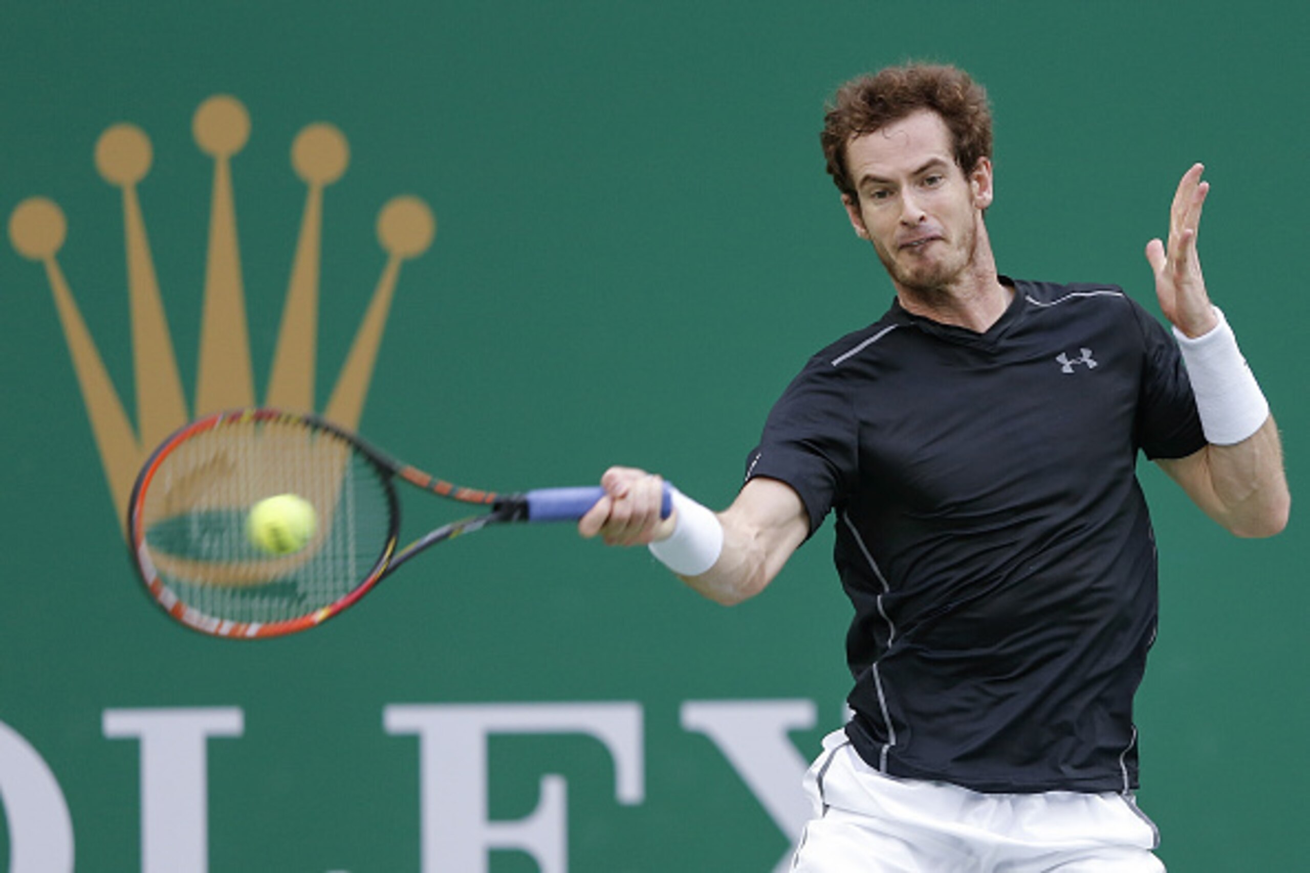 SHANGHAI, CHINA - OCTOBER 14:  Andy Murray of Great Britain returns a shot against Steve Johnson of the United States during the men's singles second round match on day 4 of Shanghai Rolex Masters at Qi Zhong Tennis Centre on October 14, 2015 in Shanghai,