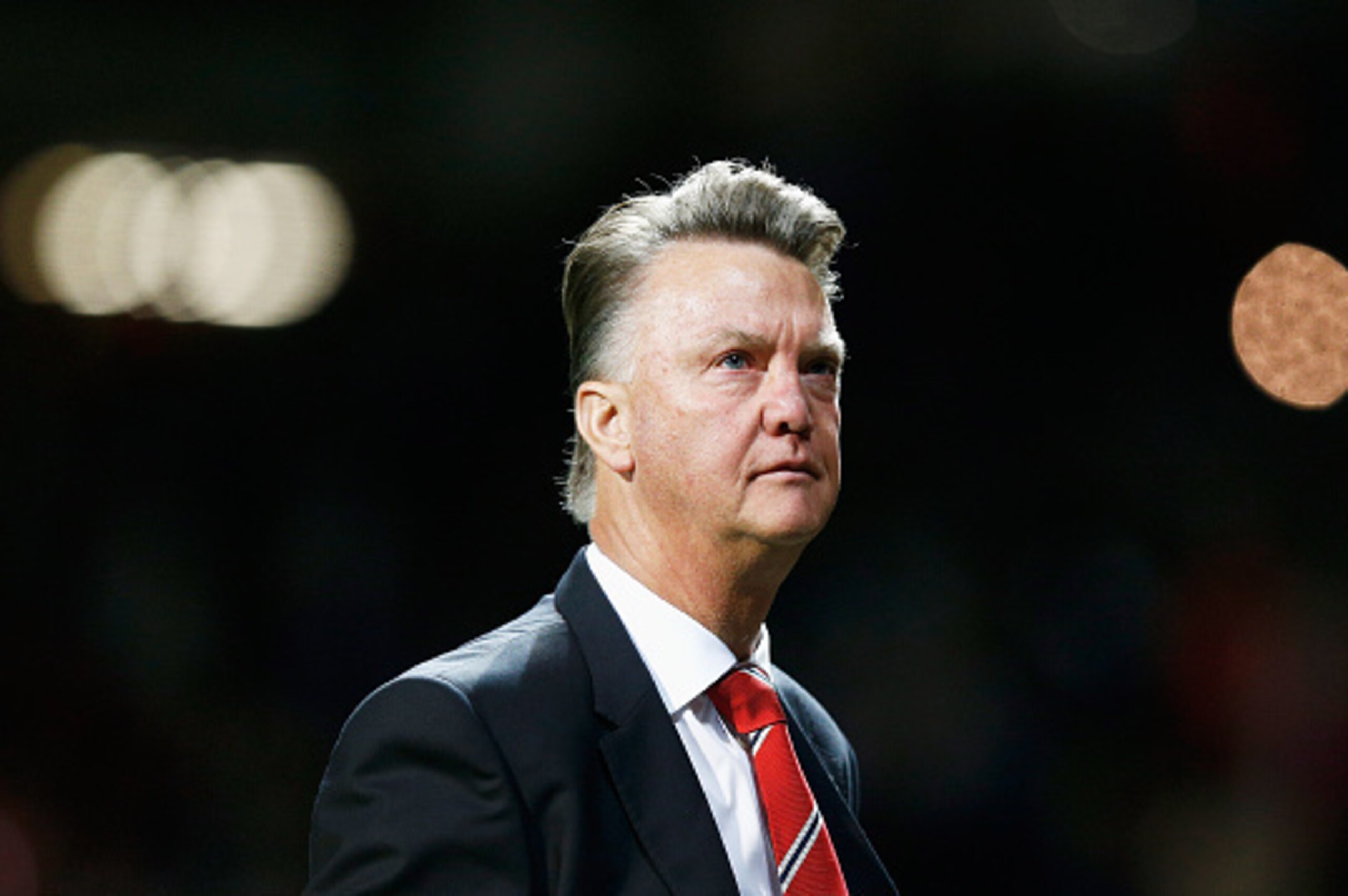 MANCHESTER, ENGLAND - SEPTEMBER 30:  Louis van Gaal Manager of Manchester United looks to the crowd after victory in the UEFA Champions League Group B match between Manchester United FC and VfL Wolfsburg at Old Trafford on September 30, 2015 in Manchester