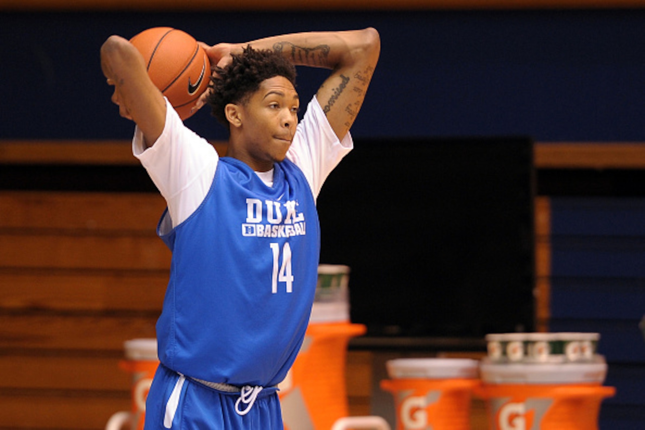 DURHAM, NC - OCTOBER 02: Brandon Ingram #14 of the Duke Blue Devils in action during an open practice at Cameron Indoor Stadium on October 2, 2015 in Durham, North Carolina. (Photo by Lance King/Getty Images)