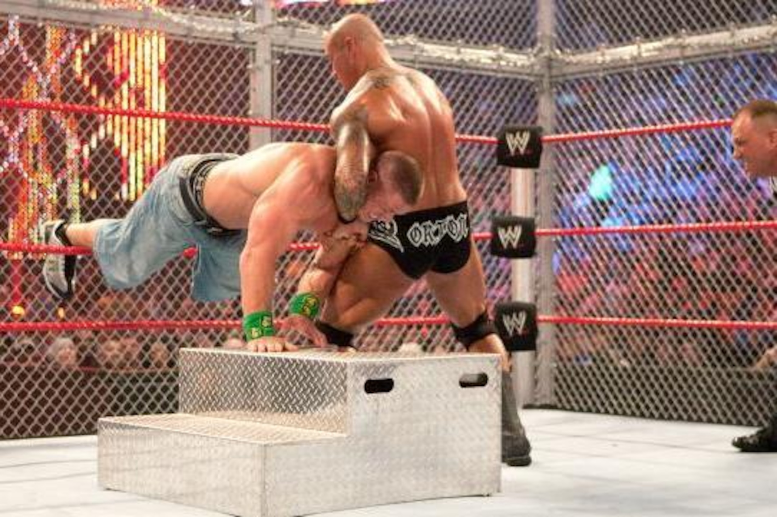 Randy Orton en route to dethroning John Cena at Hell in a Cell 2009.
