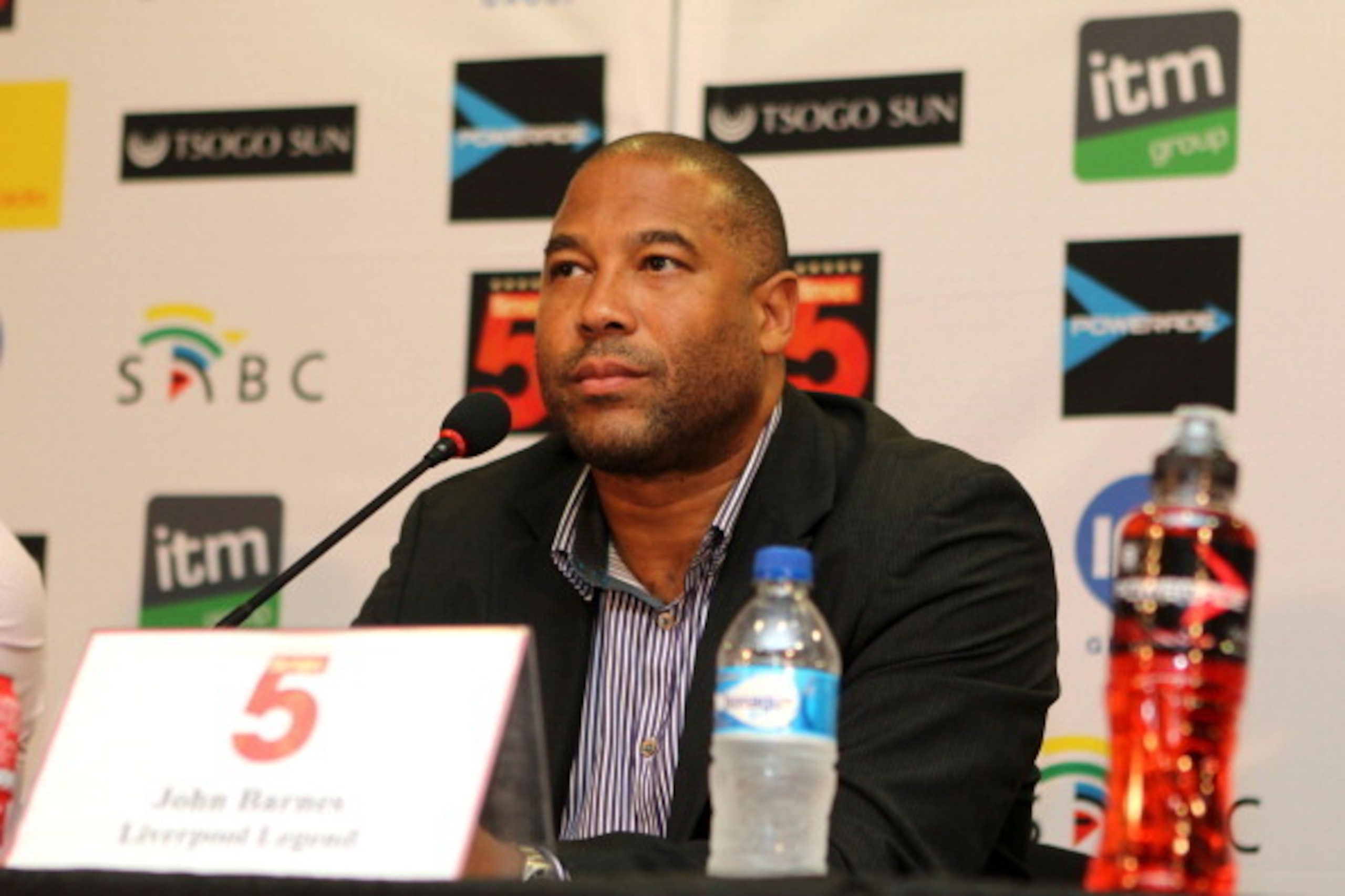 DURBAN, SOUTH AFRICA - OCTOBER 03:  John Barnes during the Launch of the Liverpool FC Legend Tour press conference announcement from Moses Mabhida Stadium on October 03, 2013 in Durban, South Africa. (Photo by Anesh Debiky/Gallo Images/Getty Images)