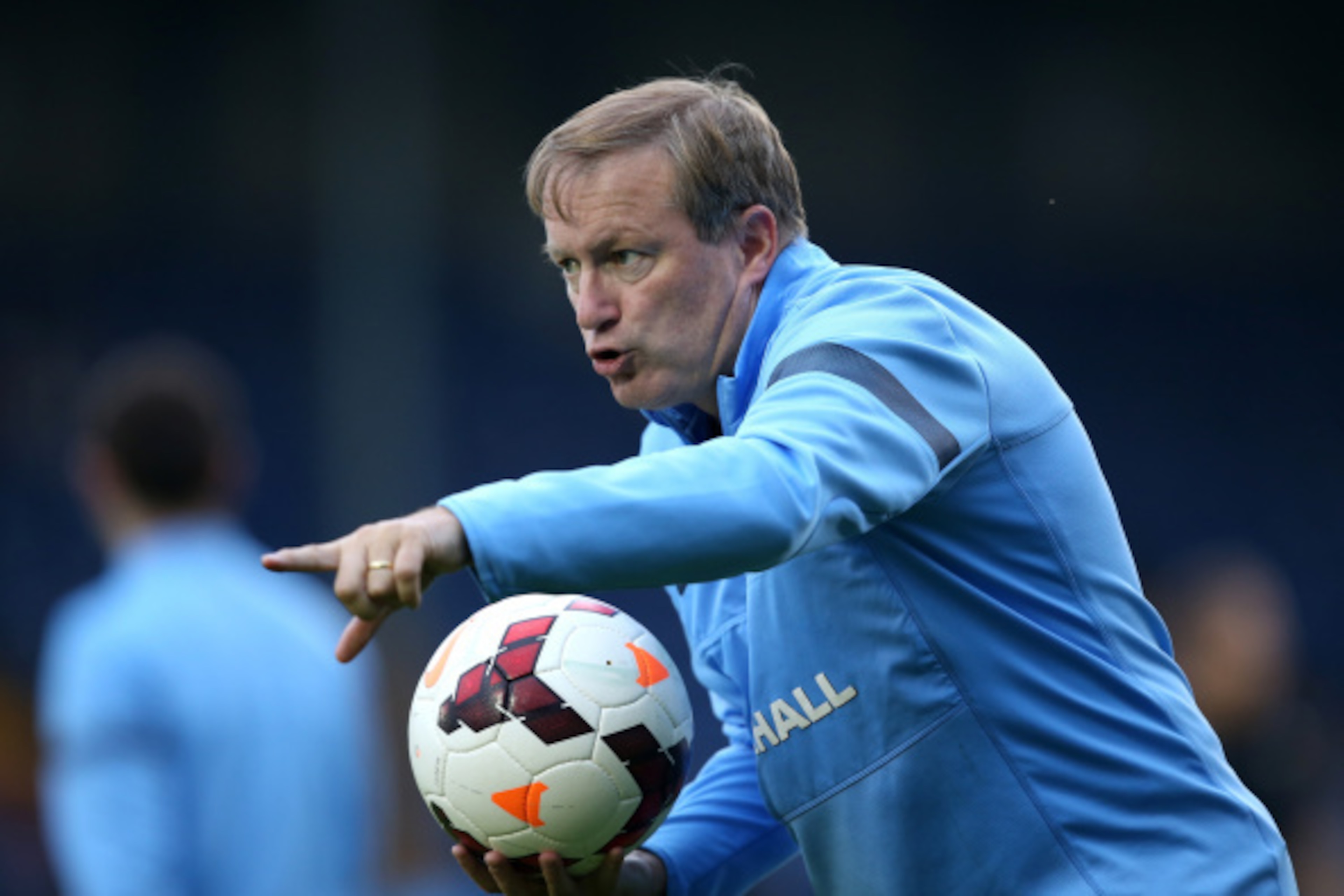 BURY, ENGLAND - SEPTEMBER 05:  Manager of England U18 Neil Dewsnip looks on during the U18 International Friendly match between England U18 and Netherlands U18 at JD Stadium on September 5, 2014 in Bury, England.  (Photo by Jan Kruger/Getty Images)